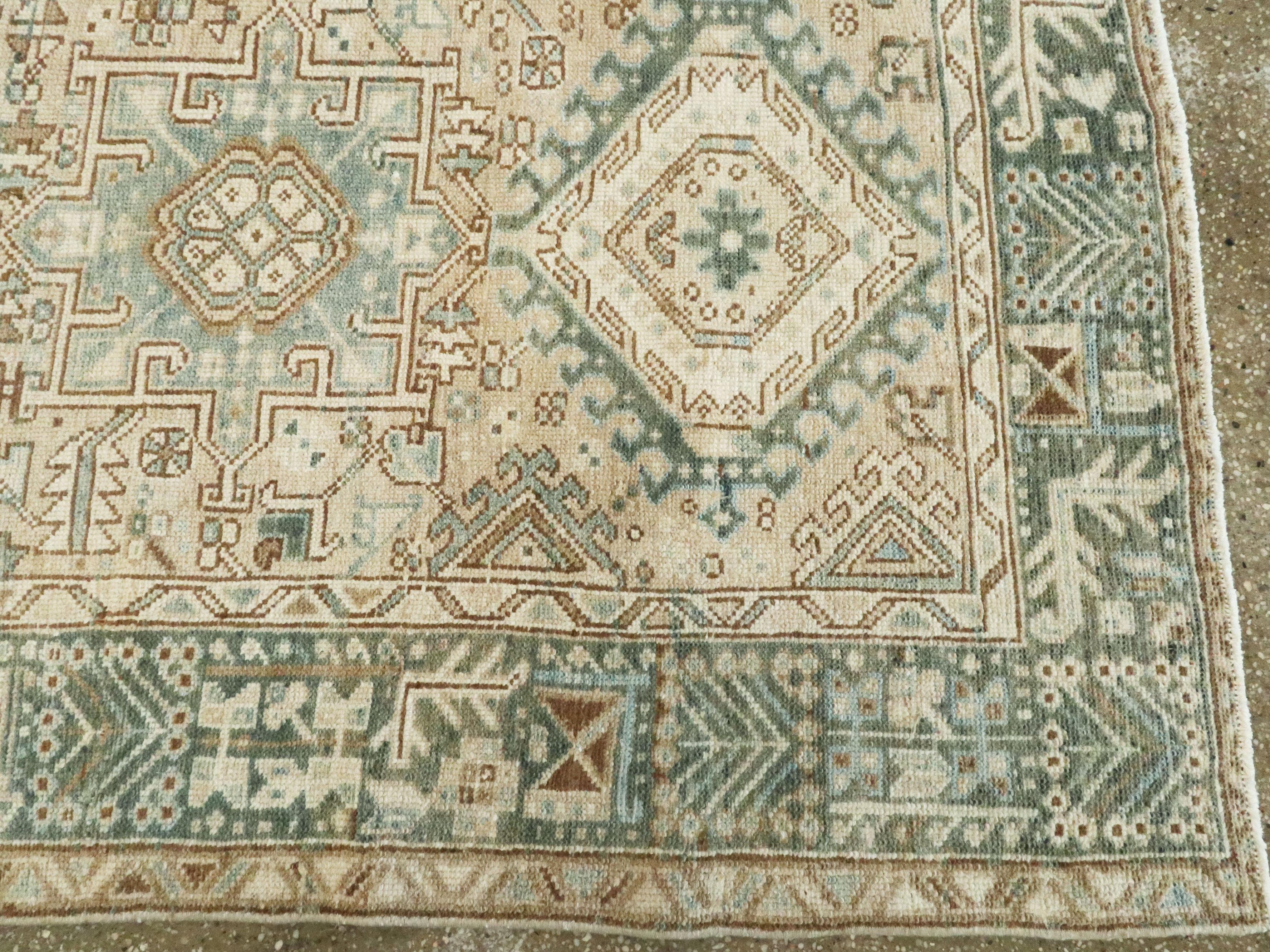 Mid-Century Persian Room Size Carpet With A Tribal Design In Teal and Sand Color 5
