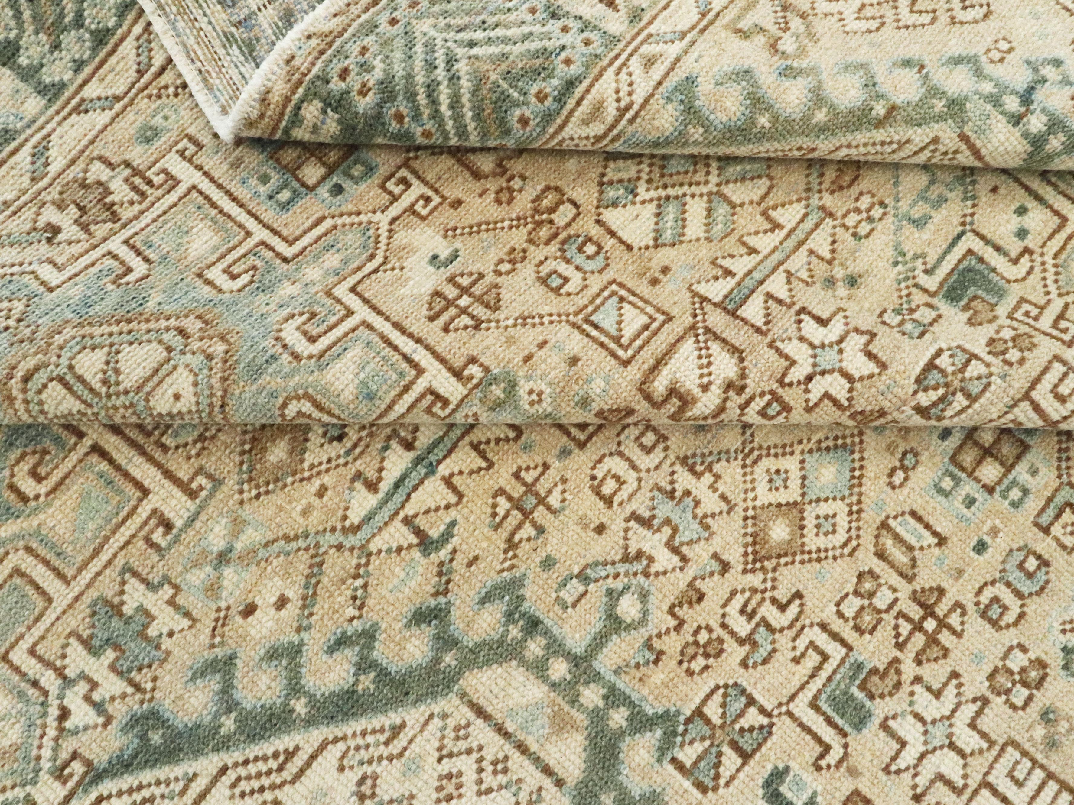 Mid-Century Persian Room Size Carpet With A Tribal Design In Teal and Sand Color 7