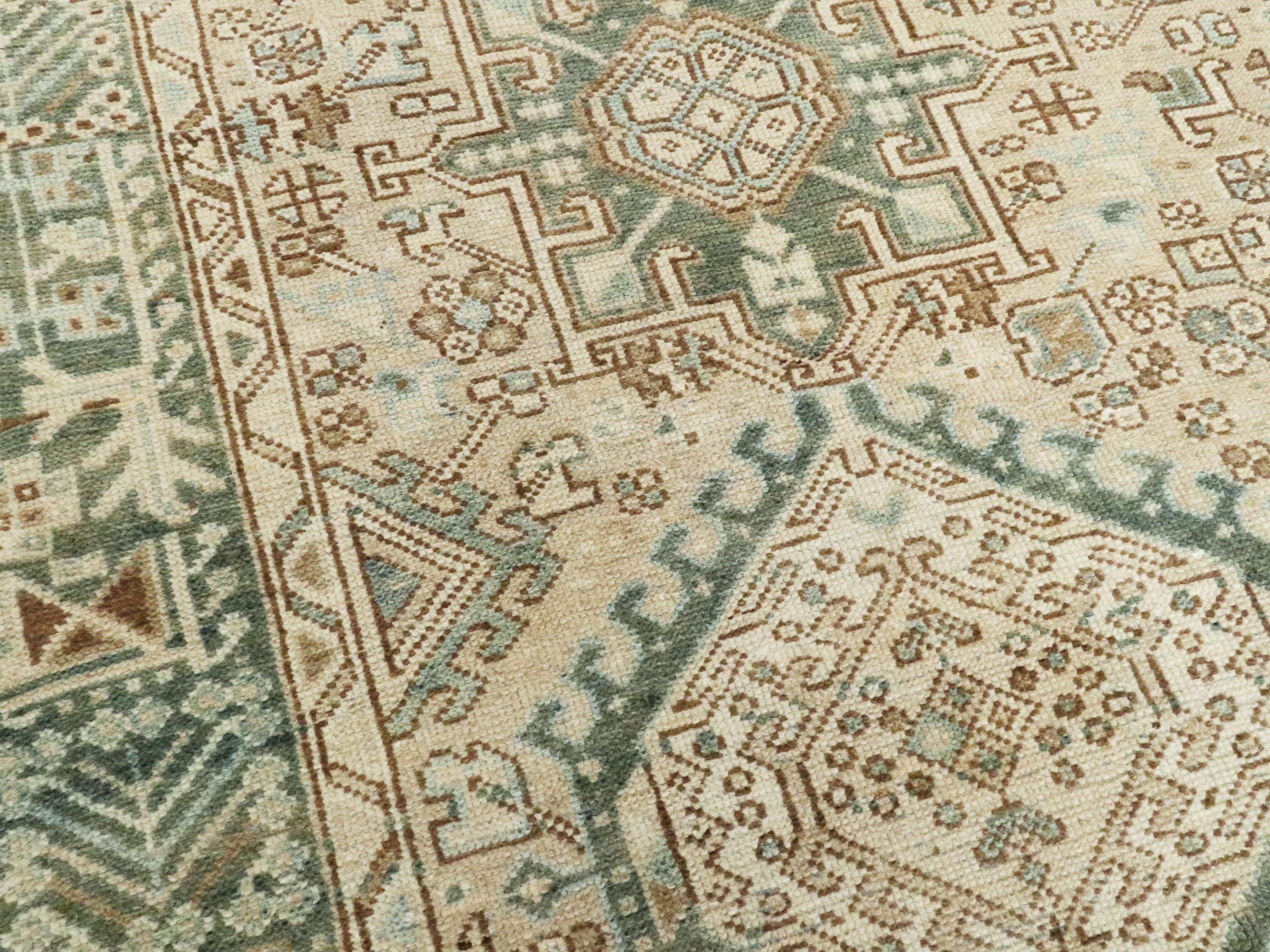 Mid-Century Persian Room Size Carpet With A Tribal Design In Teal and Sand Color 1
