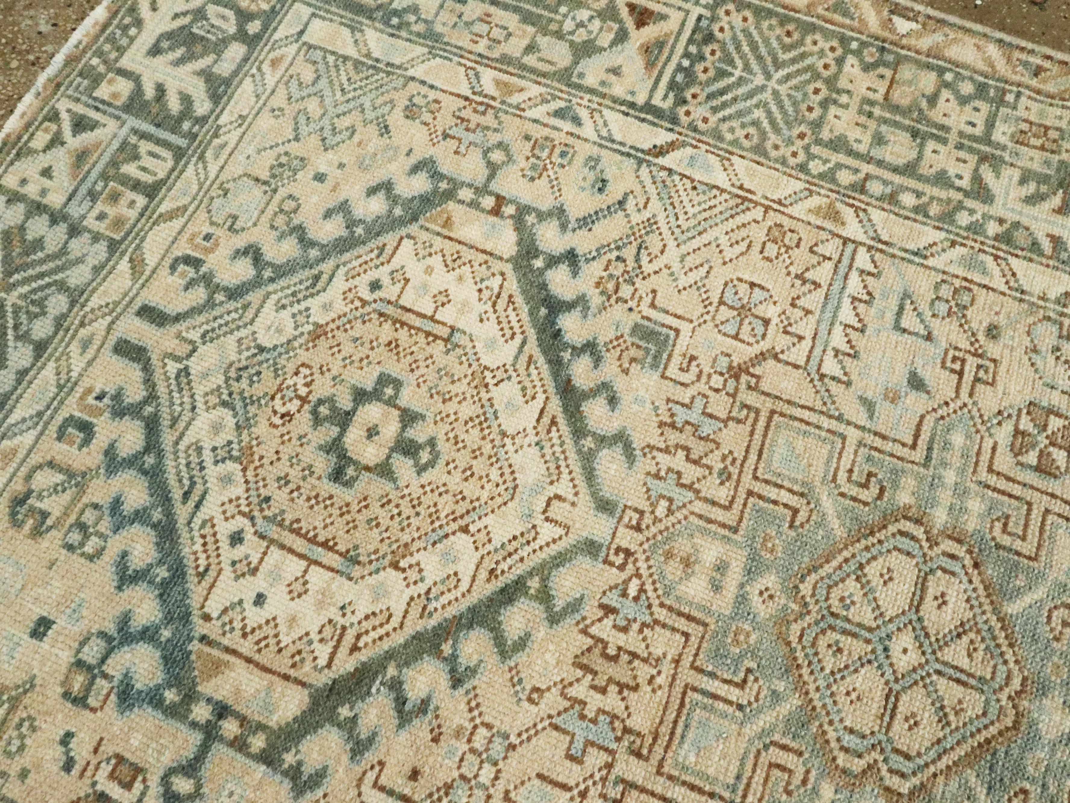Mid-Century Persian Room Size Carpet With A Tribal Design In Teal and Sand Color 2