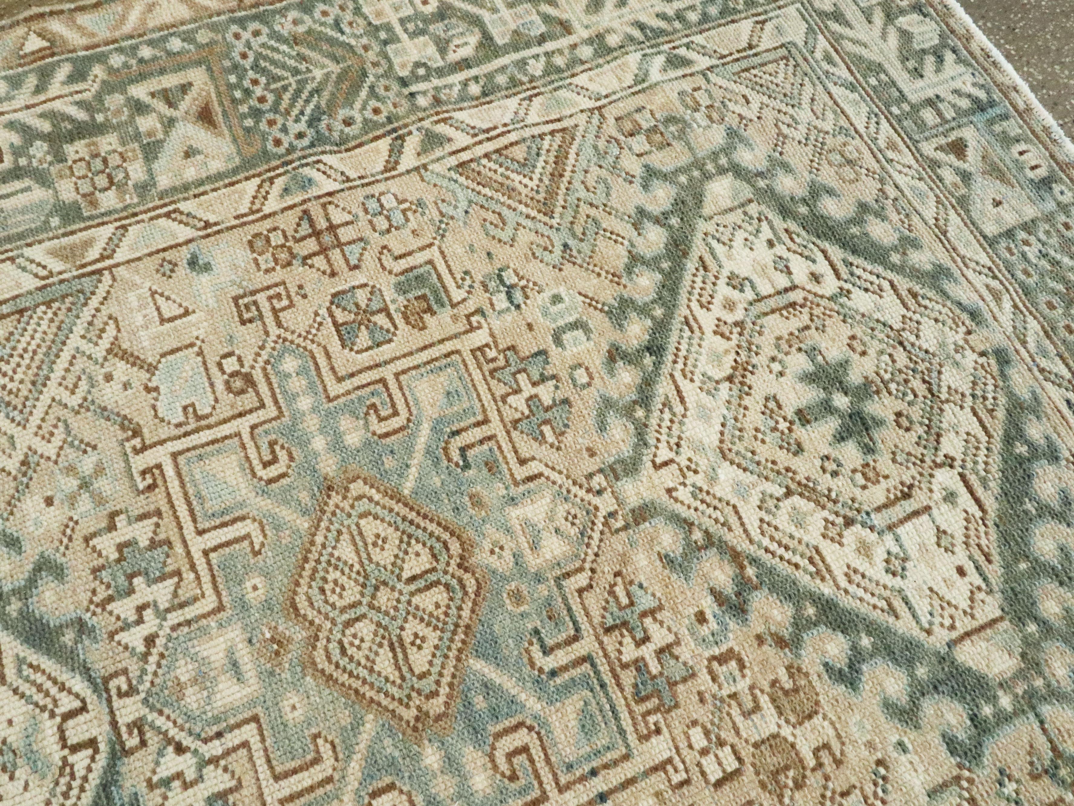 Mid-Century Persian Room Size Carpet With A Tribal Design In Teal and Sand Color 3