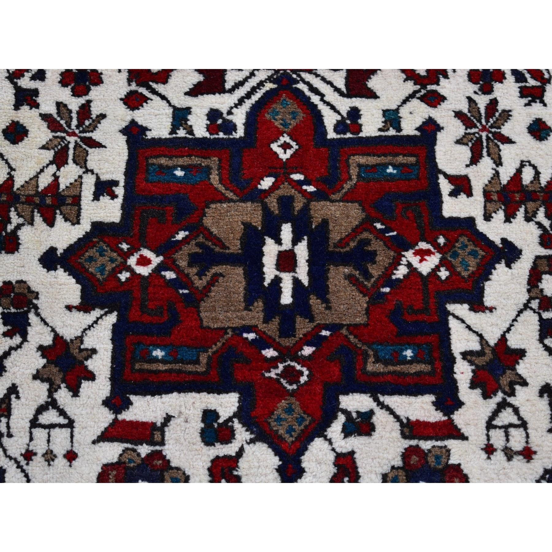 Medieval Vintage Persian Karajeh Full Pile Excellent Condition Ivory Wool Handknotted Rug For Sale