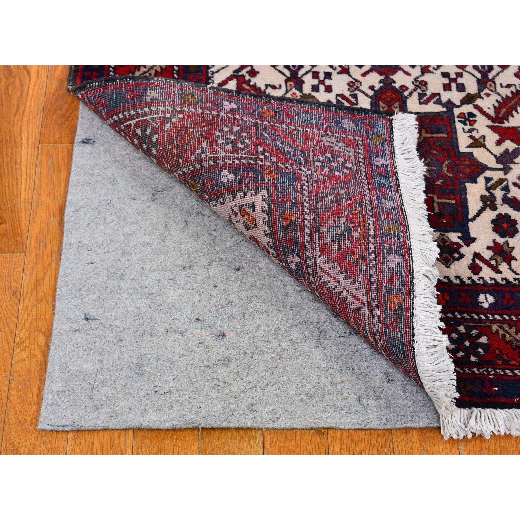 Vintage Persian Karajeh Full Pile Excellent Condition Ivory Wool Handknotted Rug In Good Condition For Sale In Carlstadt, NJ