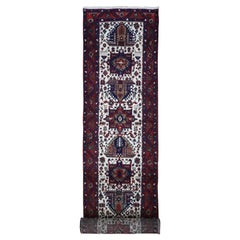 Persischer handgeknüpfter Karajeh-Teppich aus elfenbeinfarbener Wolle, Vollflor, ausgezeichneter Zustand