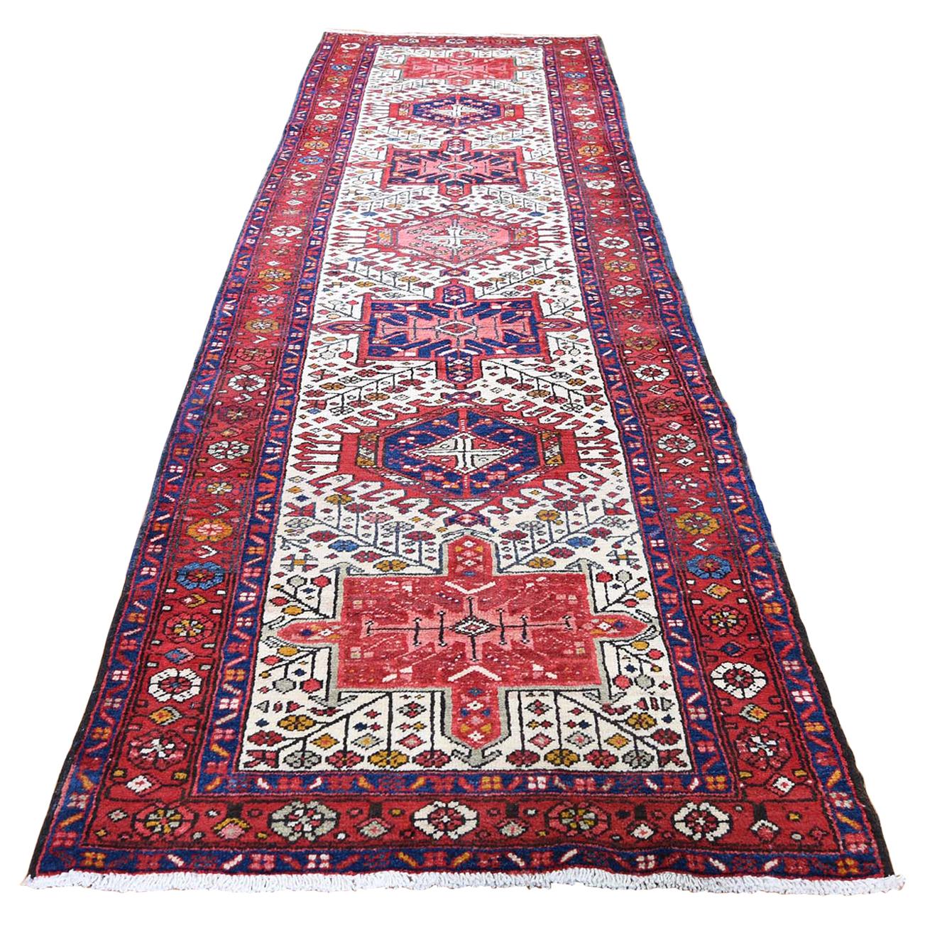 Vintage Persian Karajeh Pure Wool Hand-Knotted Runner Oriental Rug, 3'3" x 11'2"