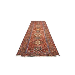 Vintage Persian Karajeh Wool 3x13 Red, Ivory & Charcoal Handmade Runner Rug