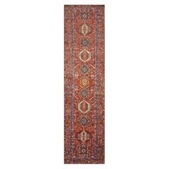 Vintage Persian Karajeh Wool 3x13 Red, Ivory & Charcoal Handmade Runner Rug
