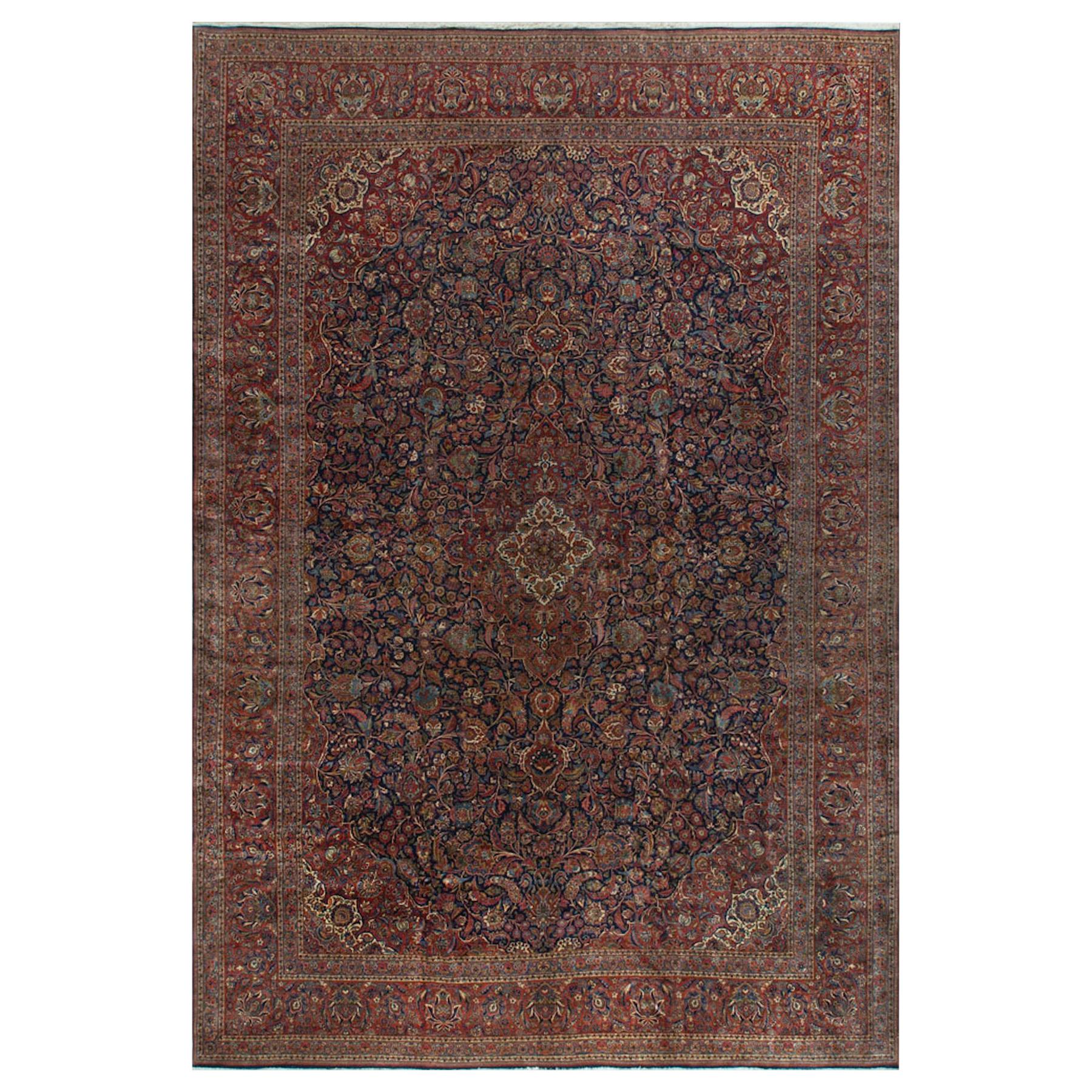 Vintage Oversize Persian Kashan Rug, circa 1920 13'7" x 20'5". For Sale