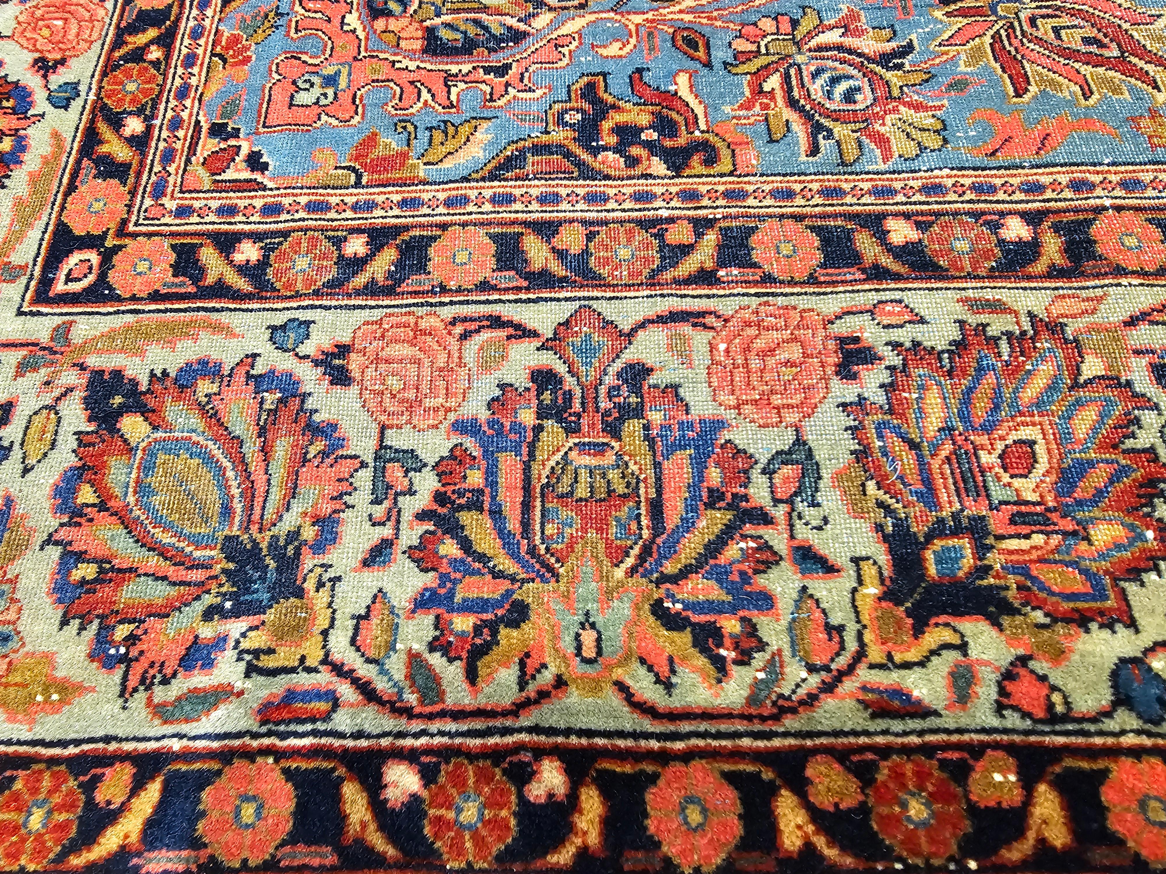Alfombra Persa Kashan Vintage en Azul Aqua, Verde Cerceta, Rojo, Rosa y Azul Marino en venta 7