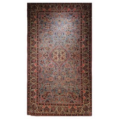 Tapis persan Kashan vintage en bleu aqua, vert sarcelle, rouge, rose, bleu marine