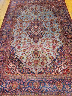 Vintage Persian Kashan Area Rug, Hand-Woven Wool, Floral Design