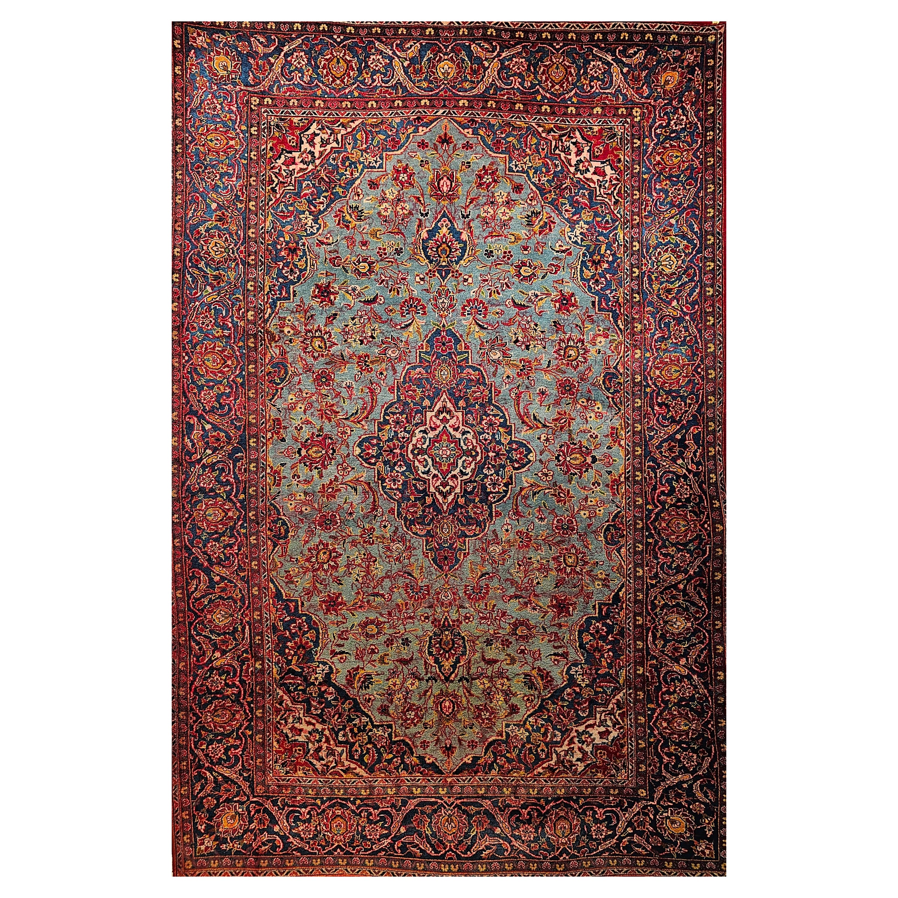 Tappeto persiano vintage Kashan con motivo floreale in colore turchese