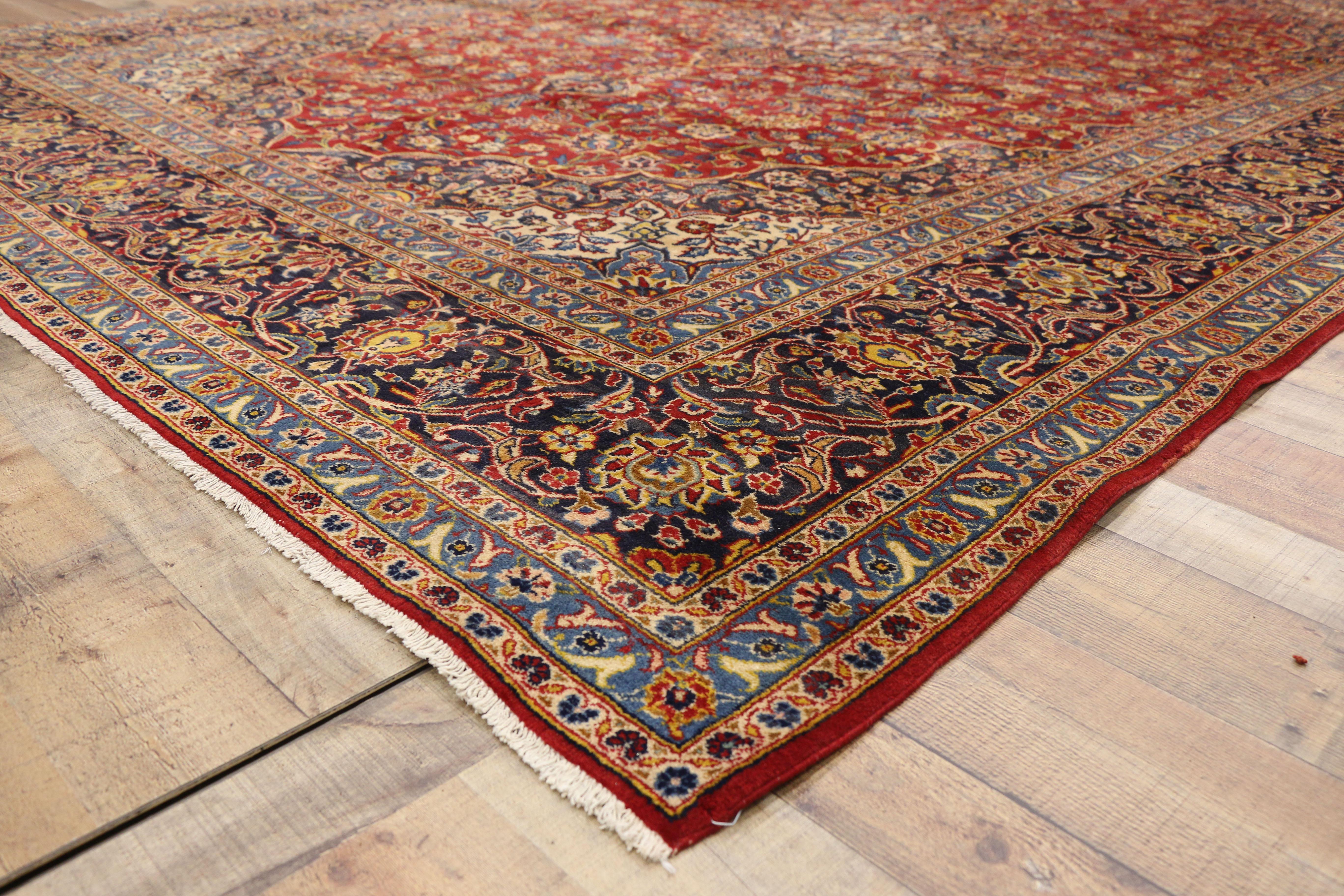 Wool Vintage Persian Kashan Area Rug with Neoclassical Style For Sale