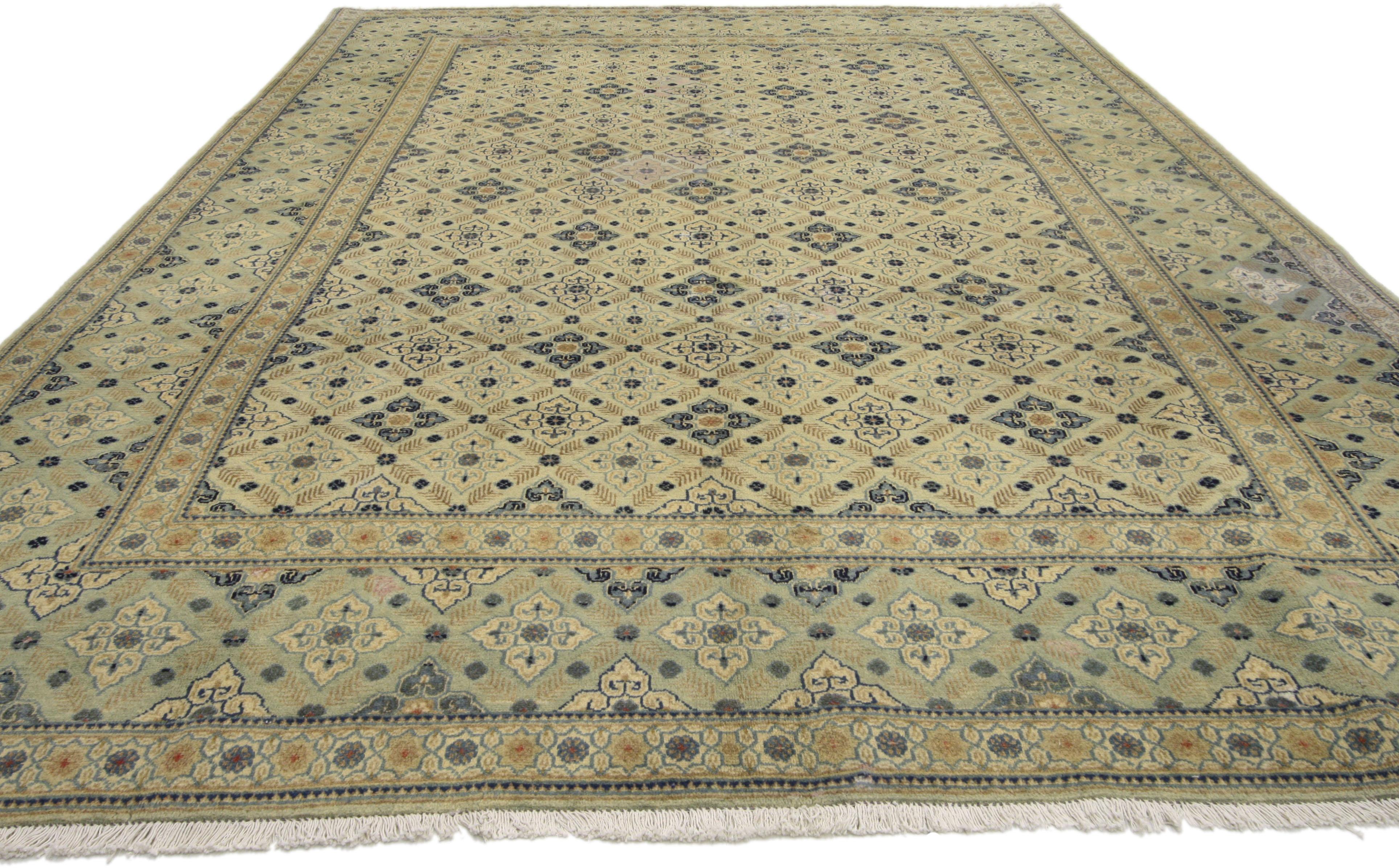Hand-Knotted Vintage Persian Kashan Area Rug with Swedish Cottage Gustavian Style For Sale
