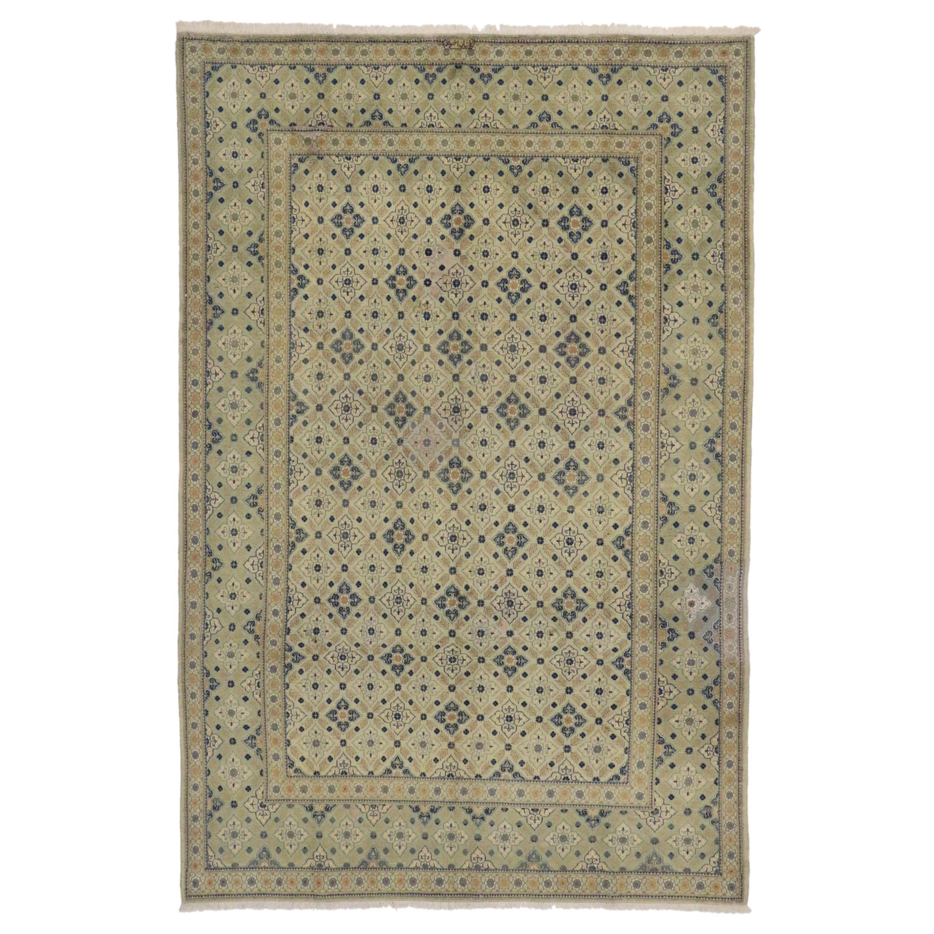 Vintage Persian Kashan Area Rug with Swedish Cottage Gustavian Style For Sale