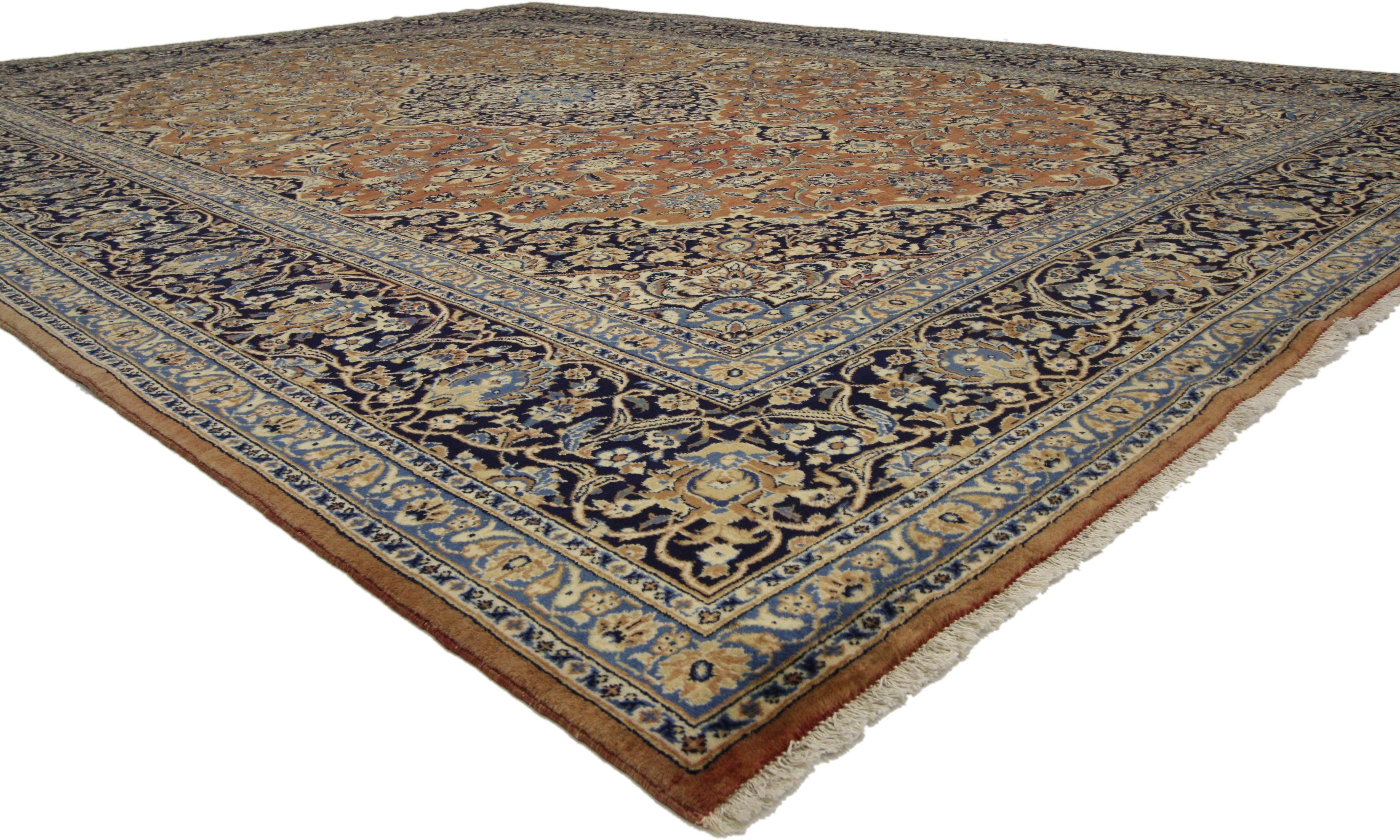 Rustic Vintage Persian Kashan Area Rug with Traditional Style For Sale