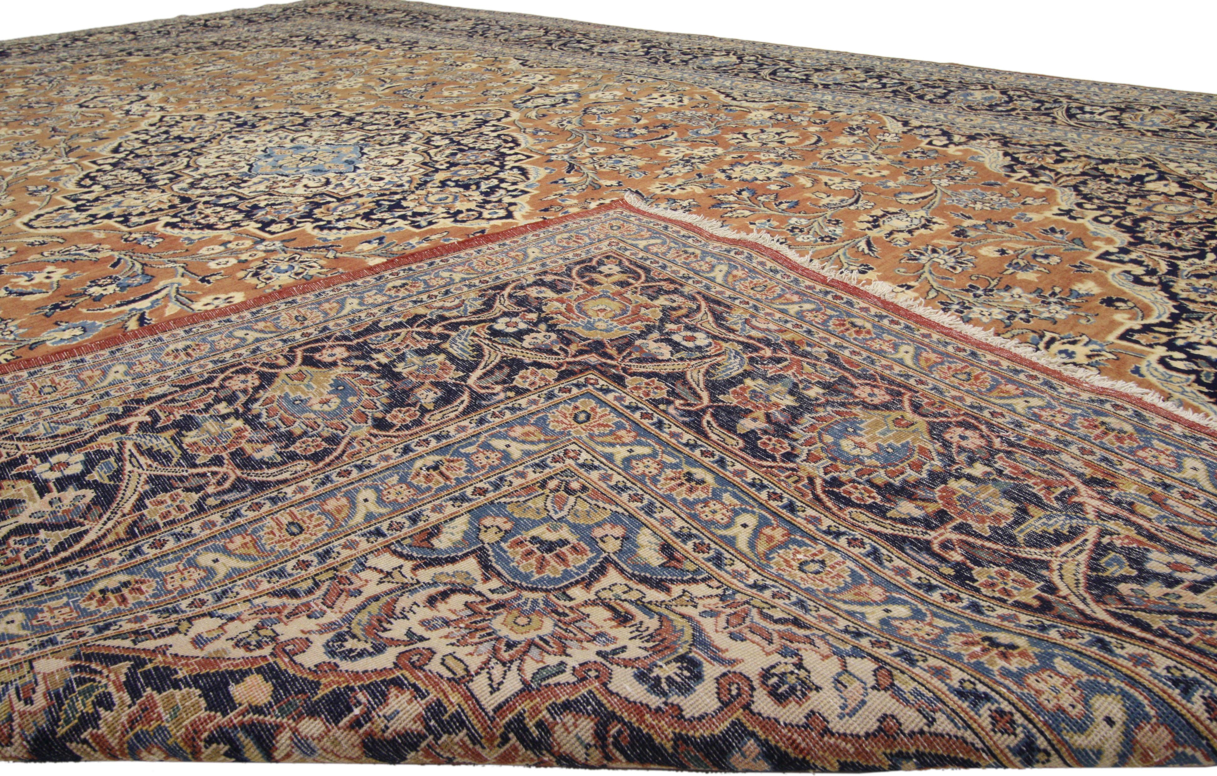 Hand-Knotted Vintage Persian Kashan Area Rug with Traditional Style For Sale