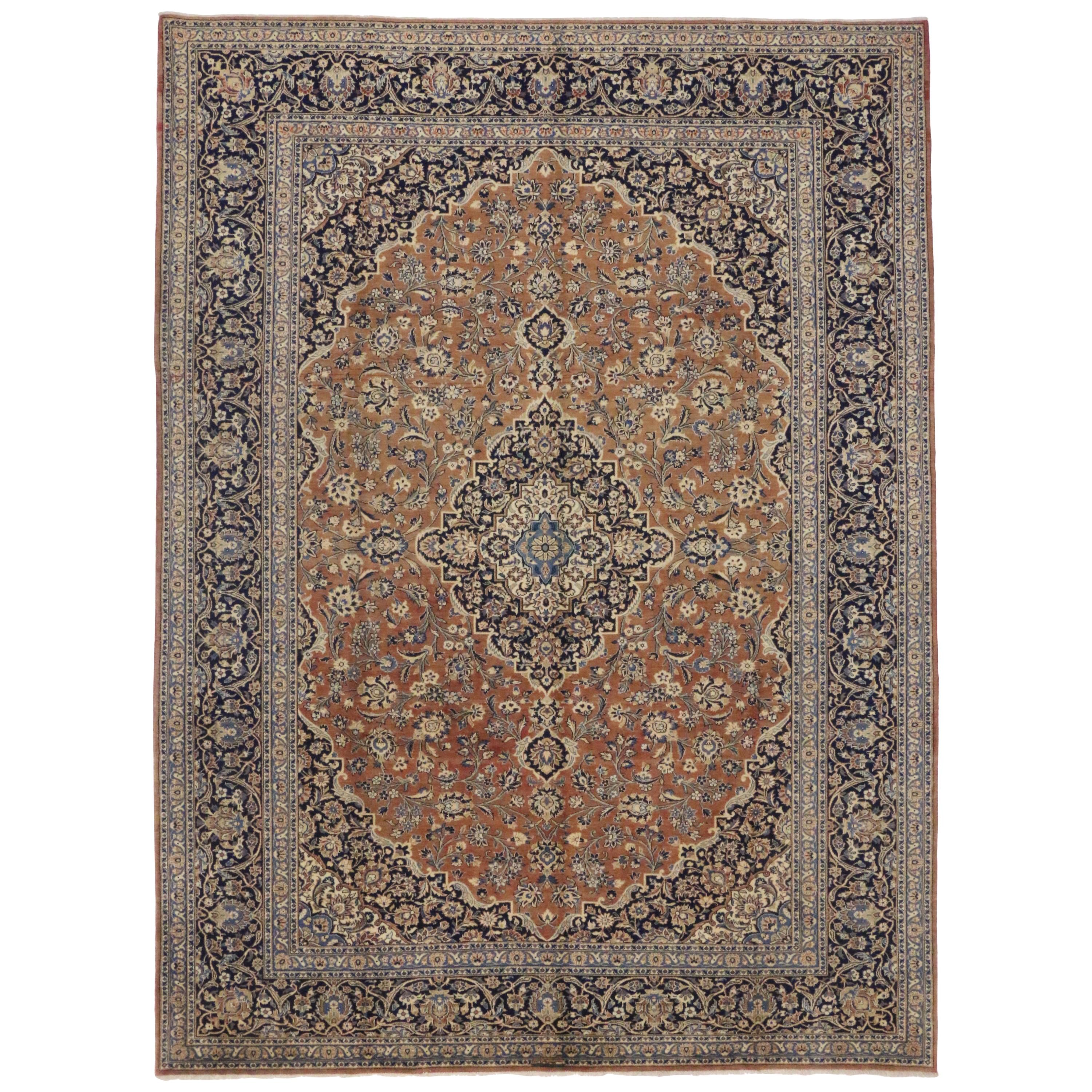 Vintage Persian Kashan Area Rug with Traditional Style For Sale