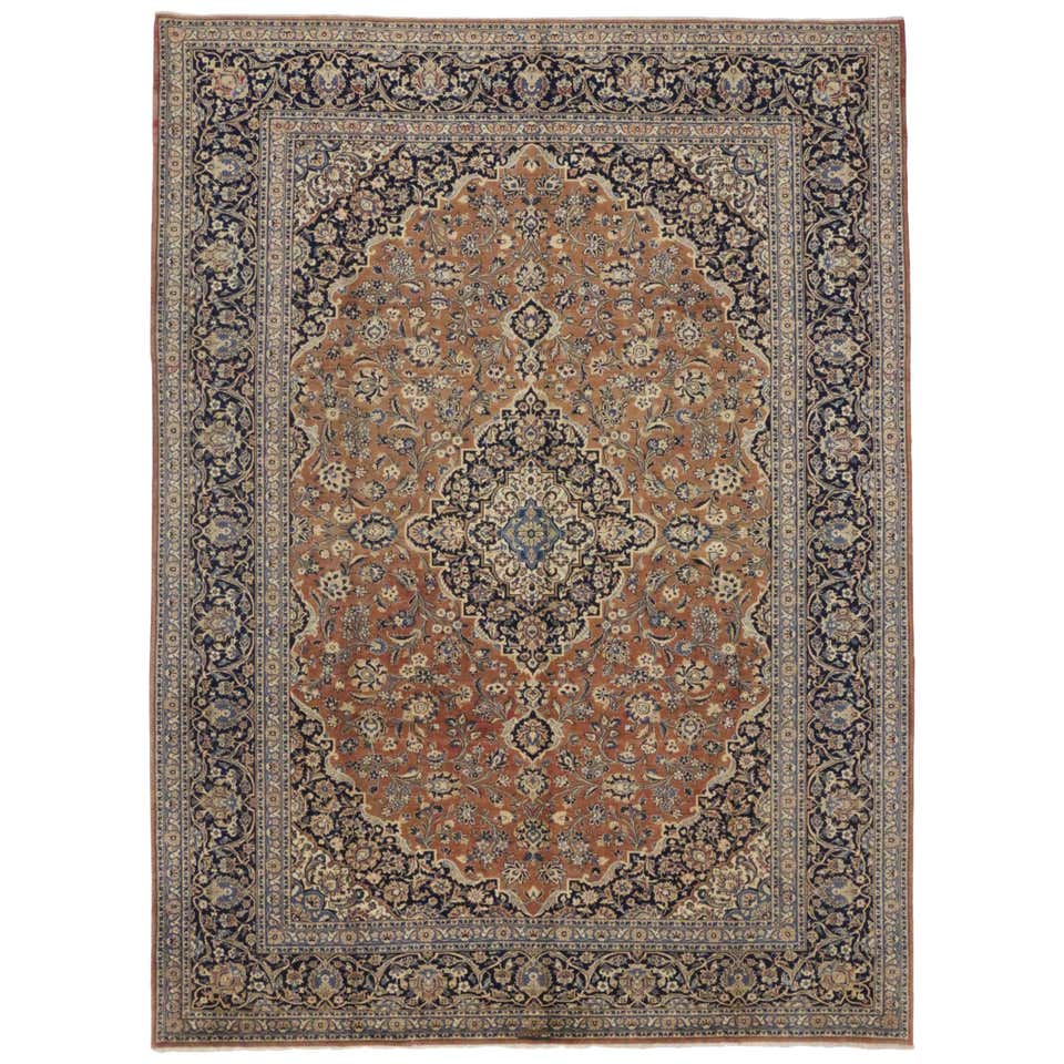 Vintage Persian Kashan Area Rug with Neoclassical Style For Sale at 1stDibs