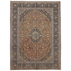 Tapis persan vintage de Kashan de style traditionnel