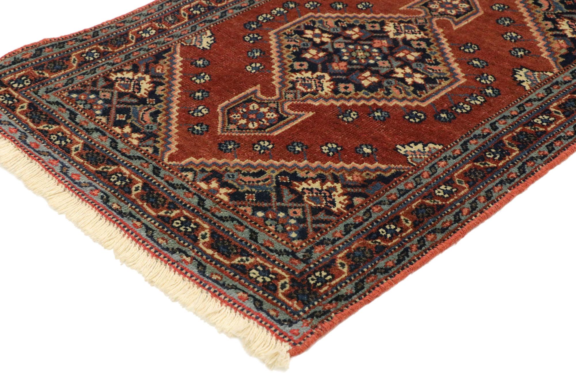 75807 Vintage Persian Kashan Rug 01'09 x 02'05. Warm and inviting with traditional style, this hand-knotted wool vintage Persian Kashan rug is a captivating vision of woven beauty. The botanical pattern and refined color palette woven into this