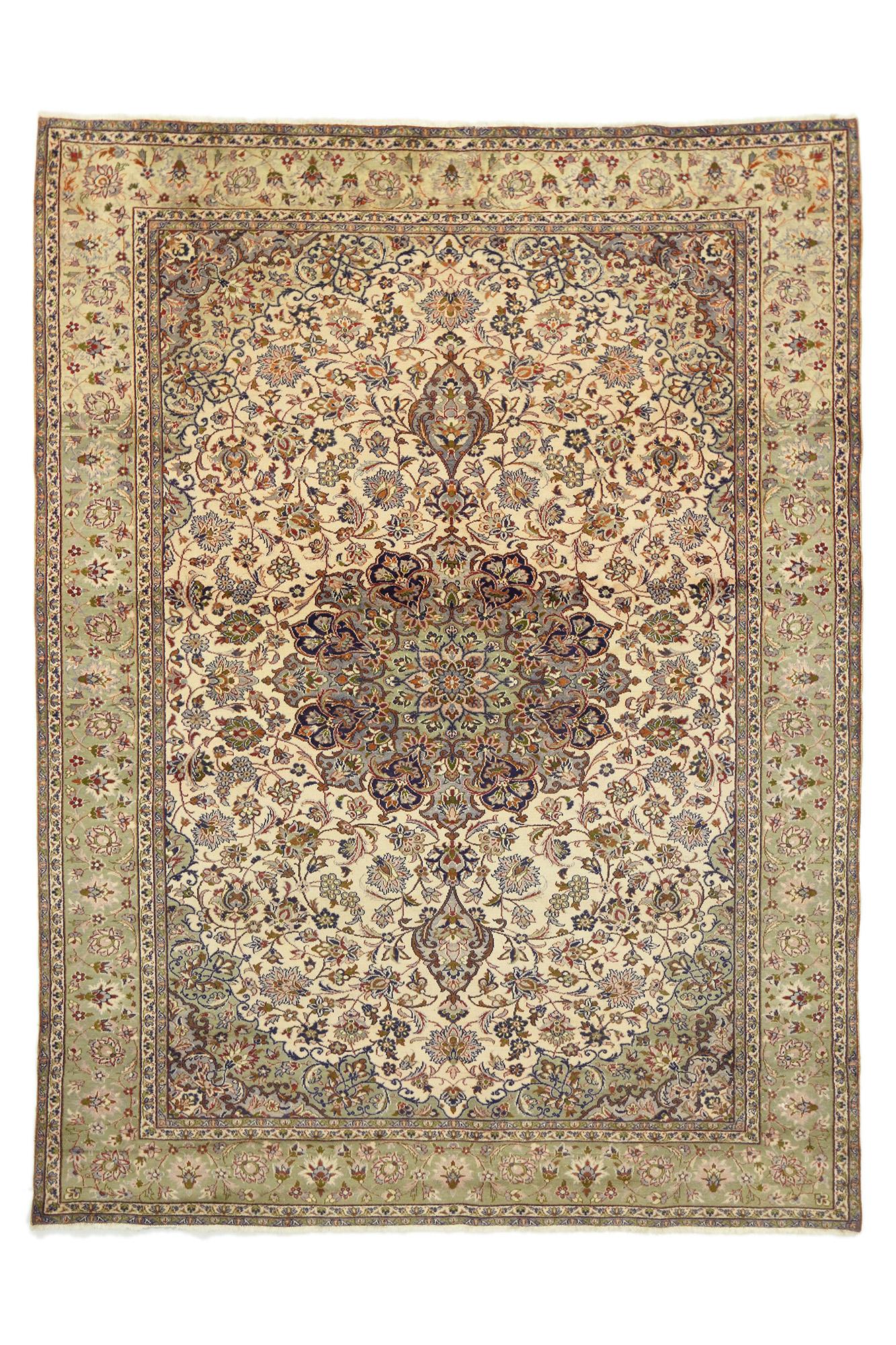 Persischer Kashan-Teppich im Vintage-Stil im Zustand „Gut“ im Angebot in Dallas, TX