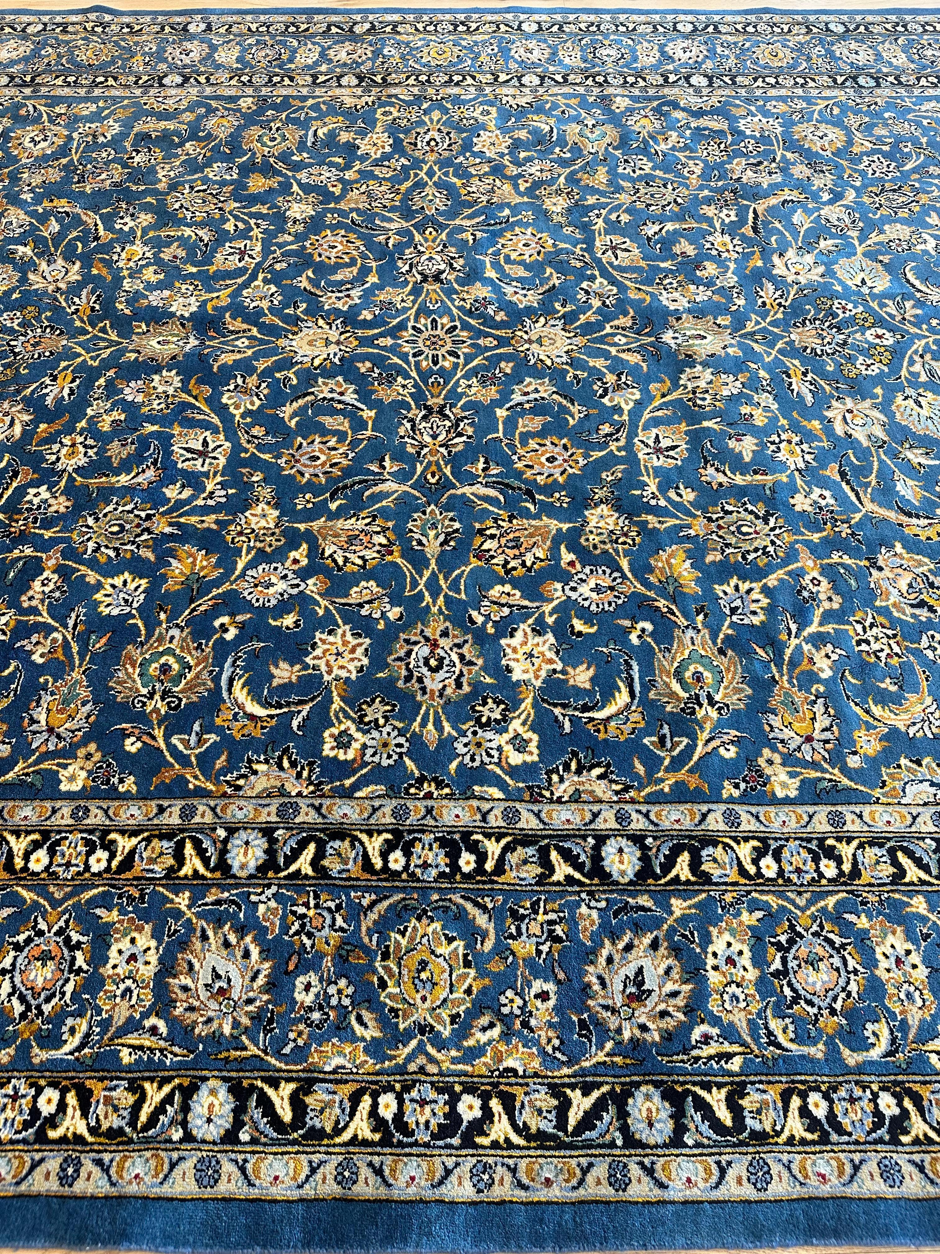 Tappeto persiano d'epoca Kashan, Tappeto fatto a mano blu reale, blu marino, marrone scuro, in ottime condizioni in vendita 8