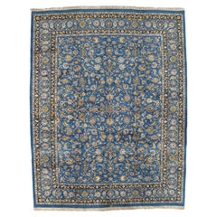 Vintage Persian Kashan Carpet, Handmade Rug Royal Blue, Navy, Tan Mint Condition