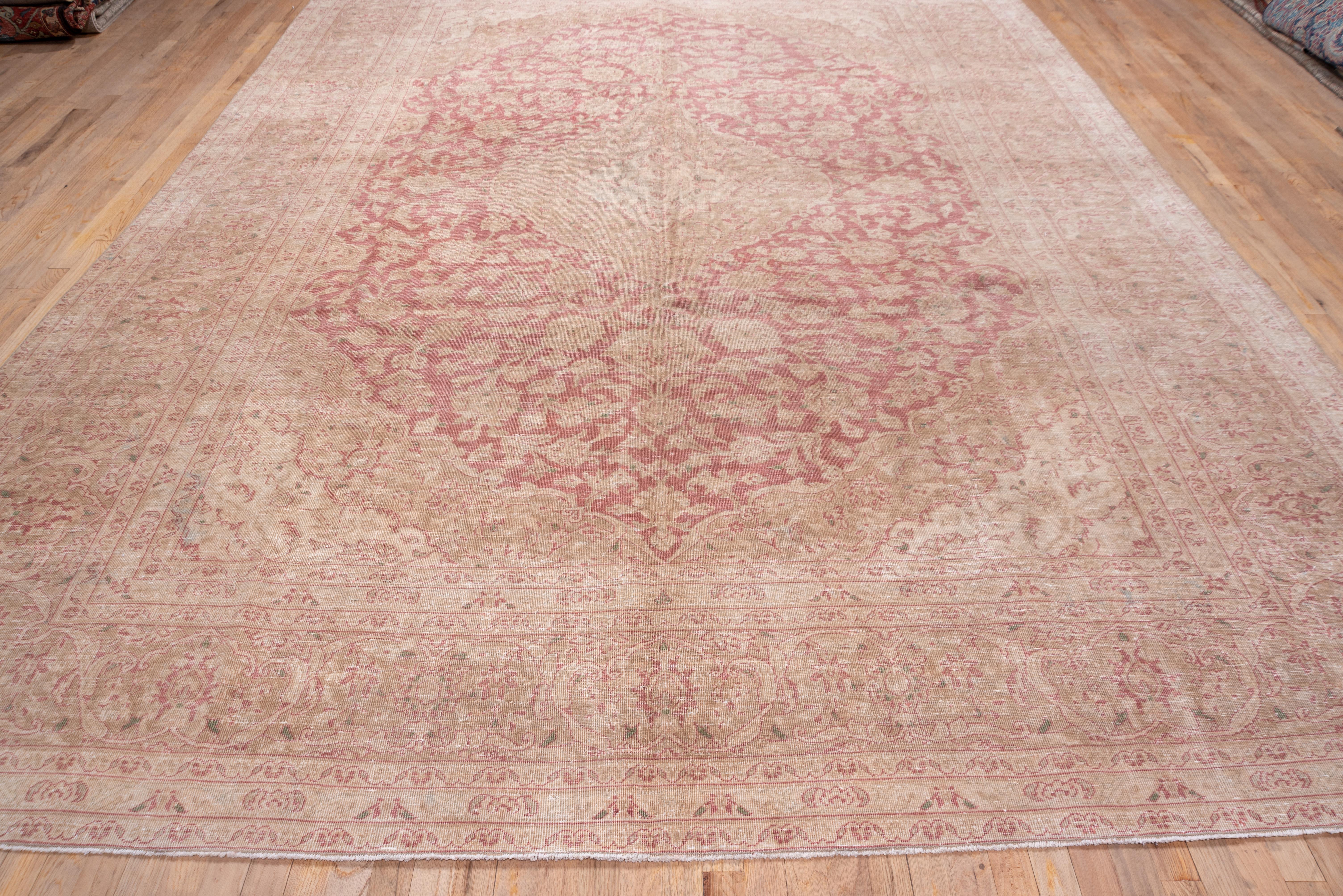 Turkish Vintage Persian Kashan Carpet, Red Field, Light Brown Borders, Central Medallion For Sale
