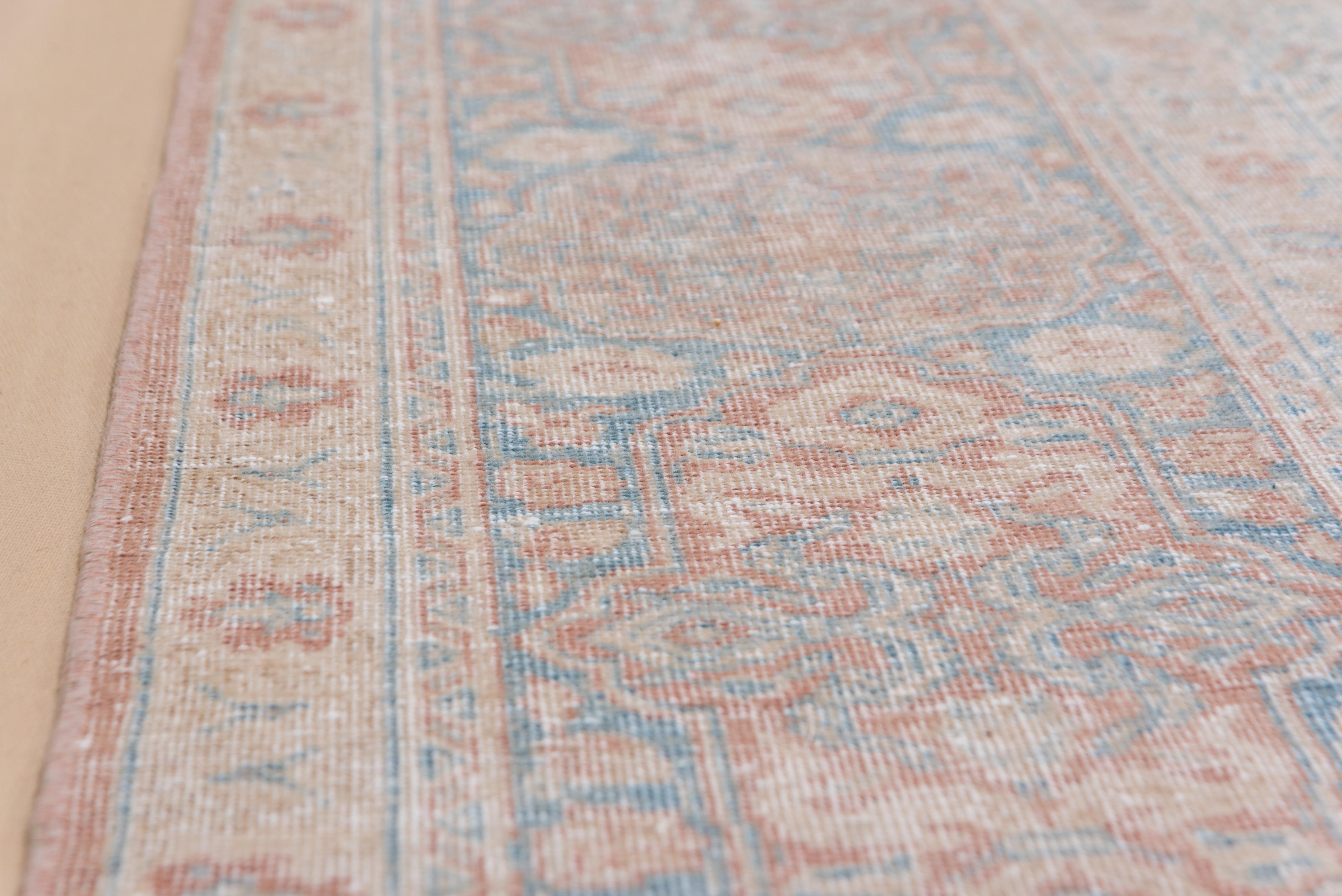 20th Century Vintage Persian Kashan Carpet with a Salmon Field and Blue Borders For Sale