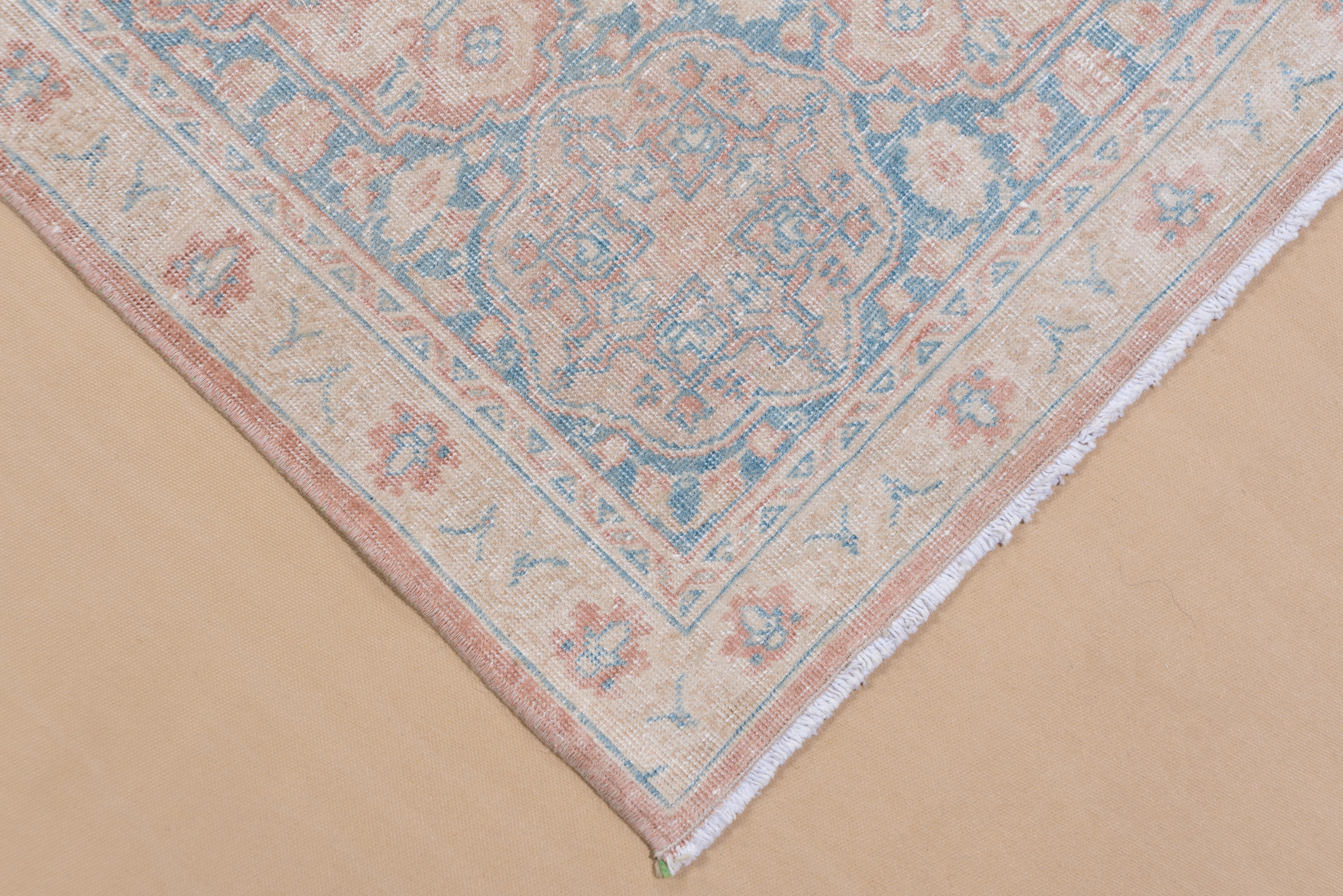 Vintage Persian Kashan Carpet with a Salmon Field and Blue Borders For Sale 3