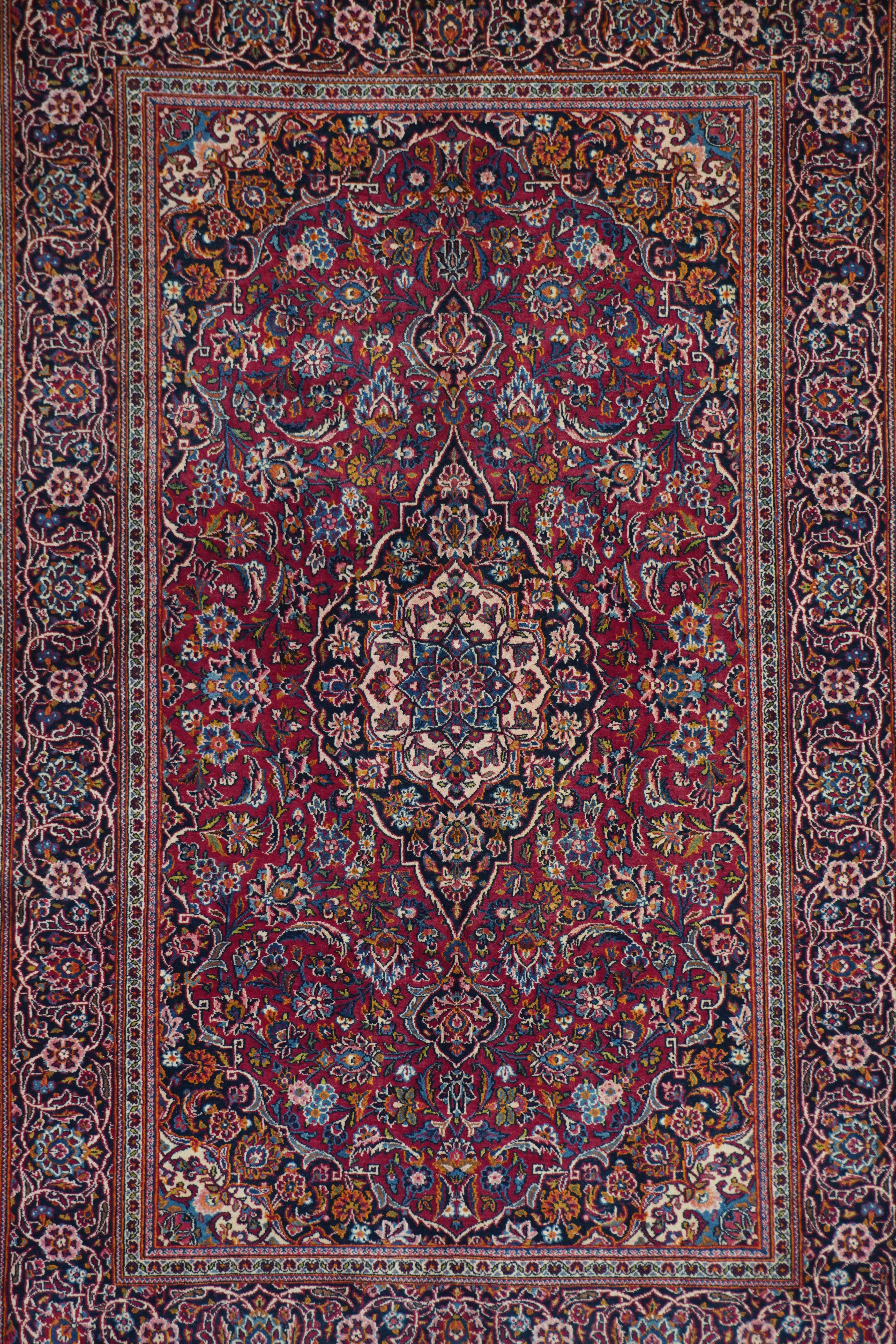 Hand-Knotted Semi Antique Kashan Rug 4'4'' x 6'8'' For Sale