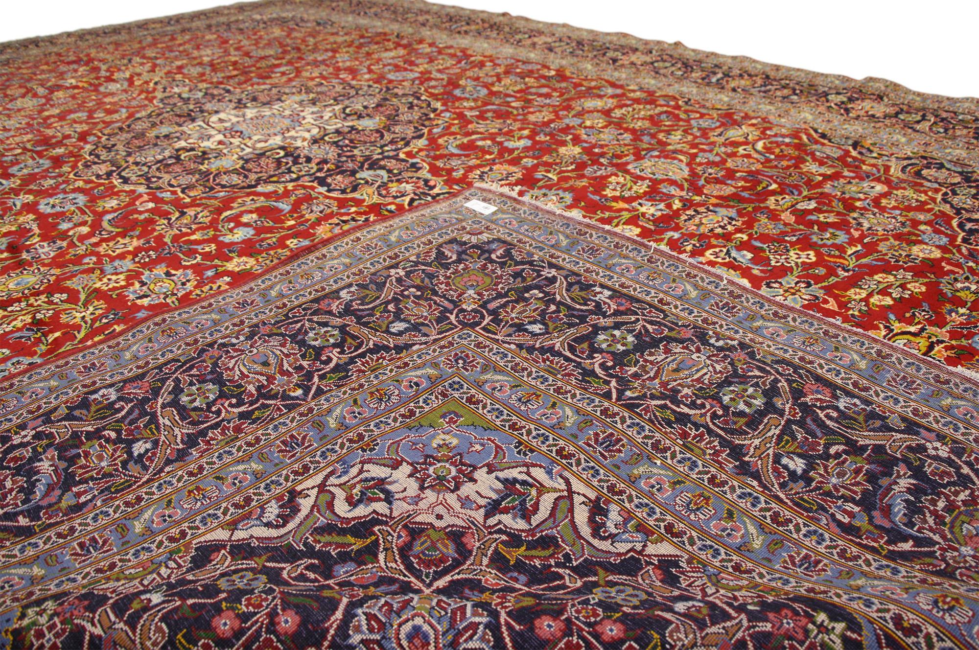 Wool Vintage Persian Kashan Rug, Traditional Sensibility Meets Stately Decadence For Sale