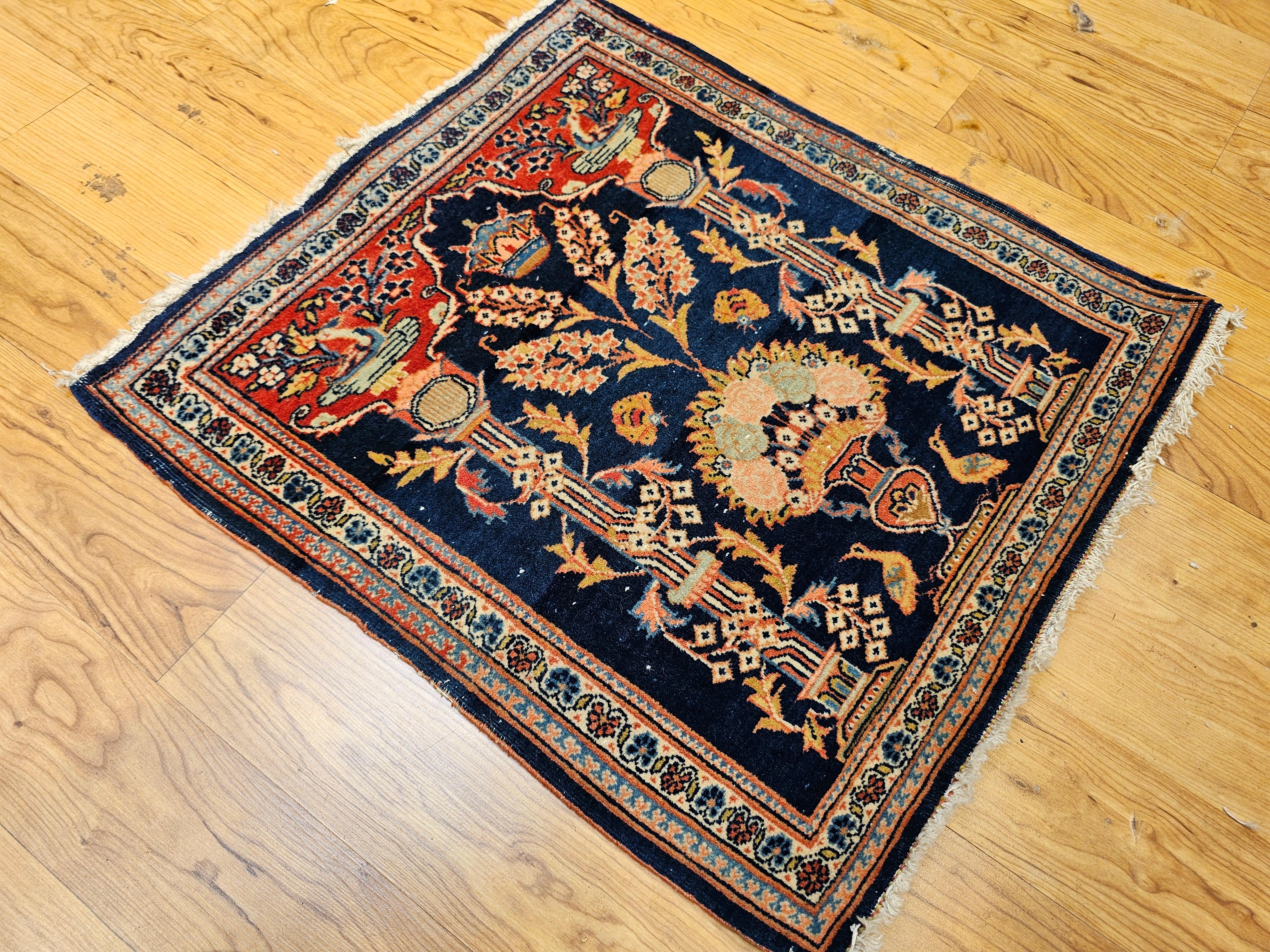 Kashan persan vintage dans un motif de vase avec couronne royale persane en bleu, rouge en vente 5