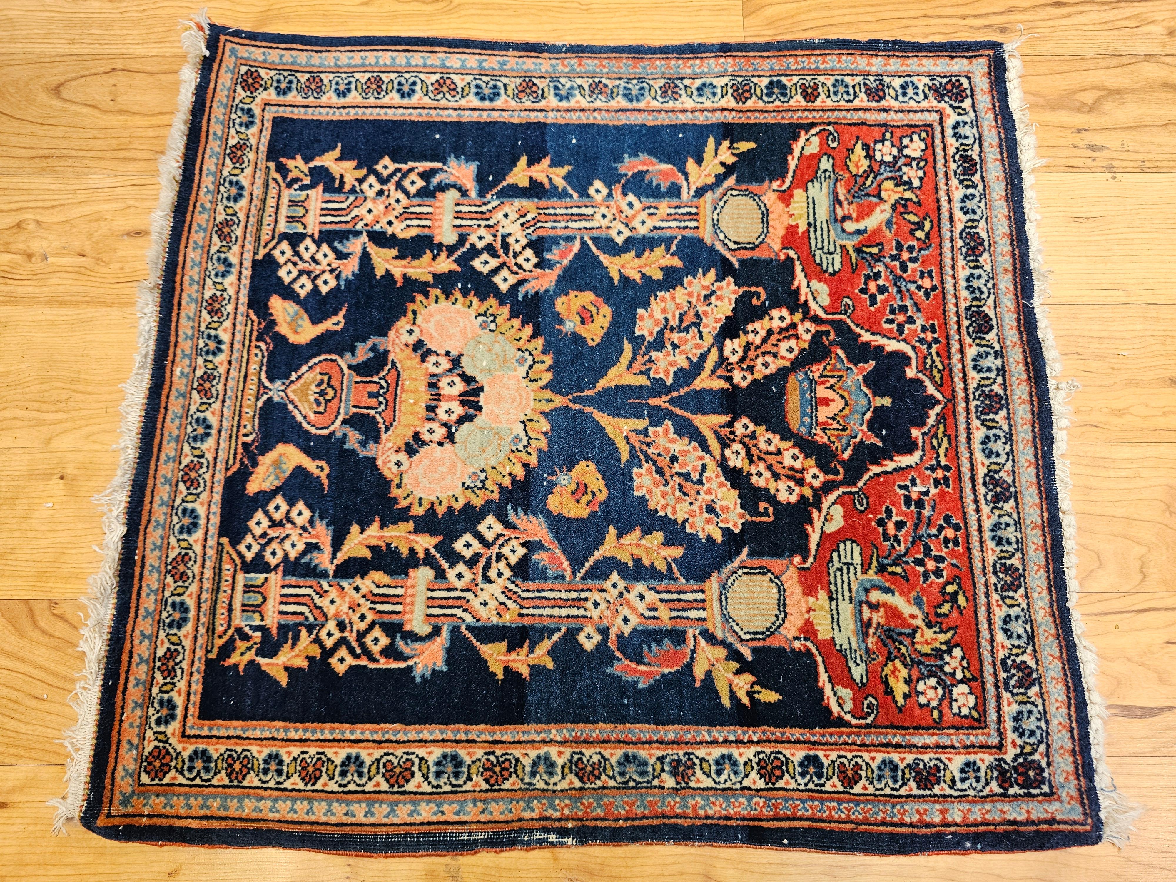 Kashan persan vintage dans un motif de vase avec couronne royale persane en bleu, rouge en vente 8