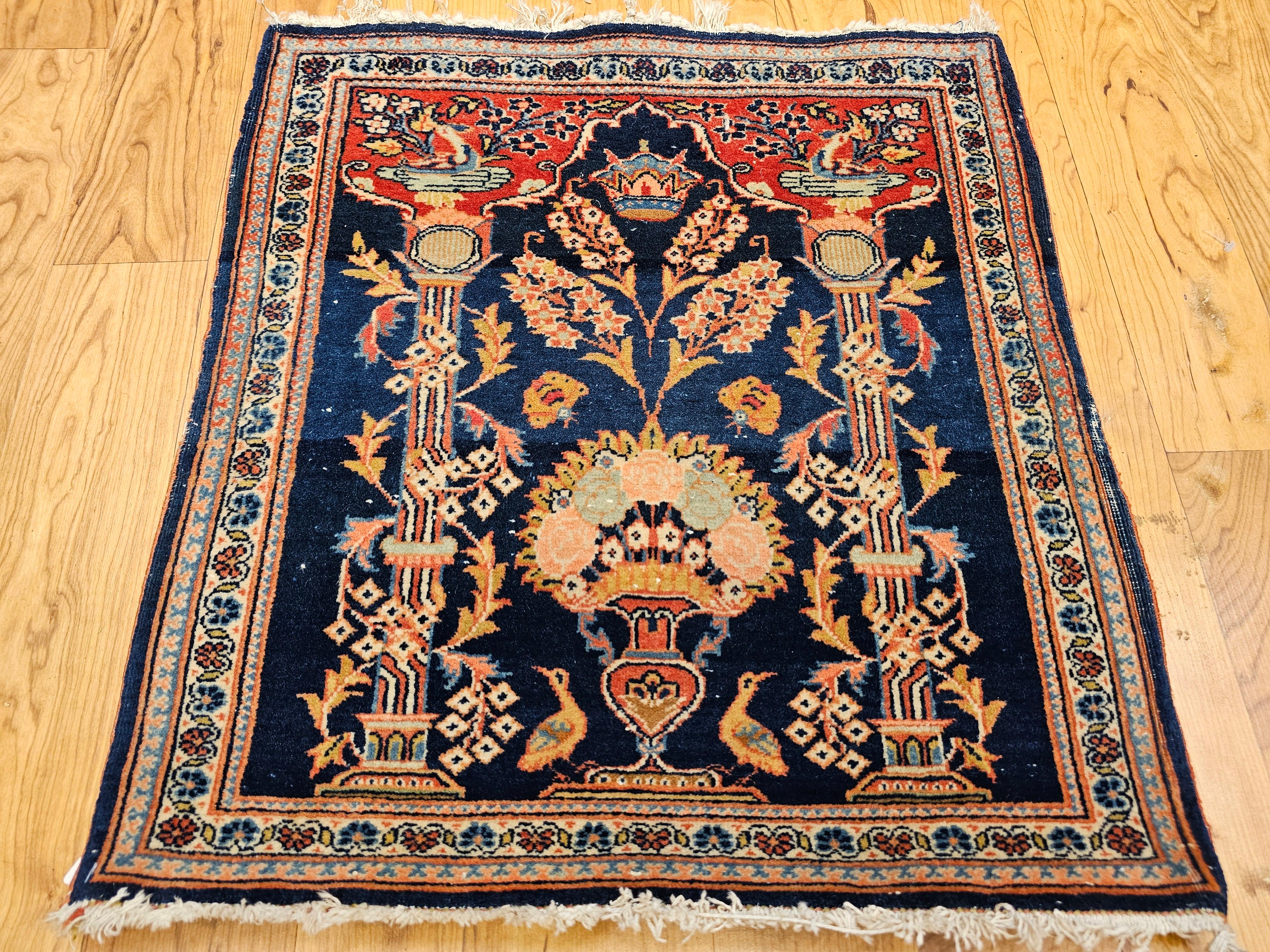 Kashan persan vintage dans un motif de vase avec couronne royale persane en bleu, rouge en vente 9