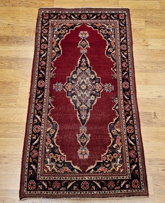 1940s Vintage Persian Kashan Area Rug, Wool on Cotton, Floral Design