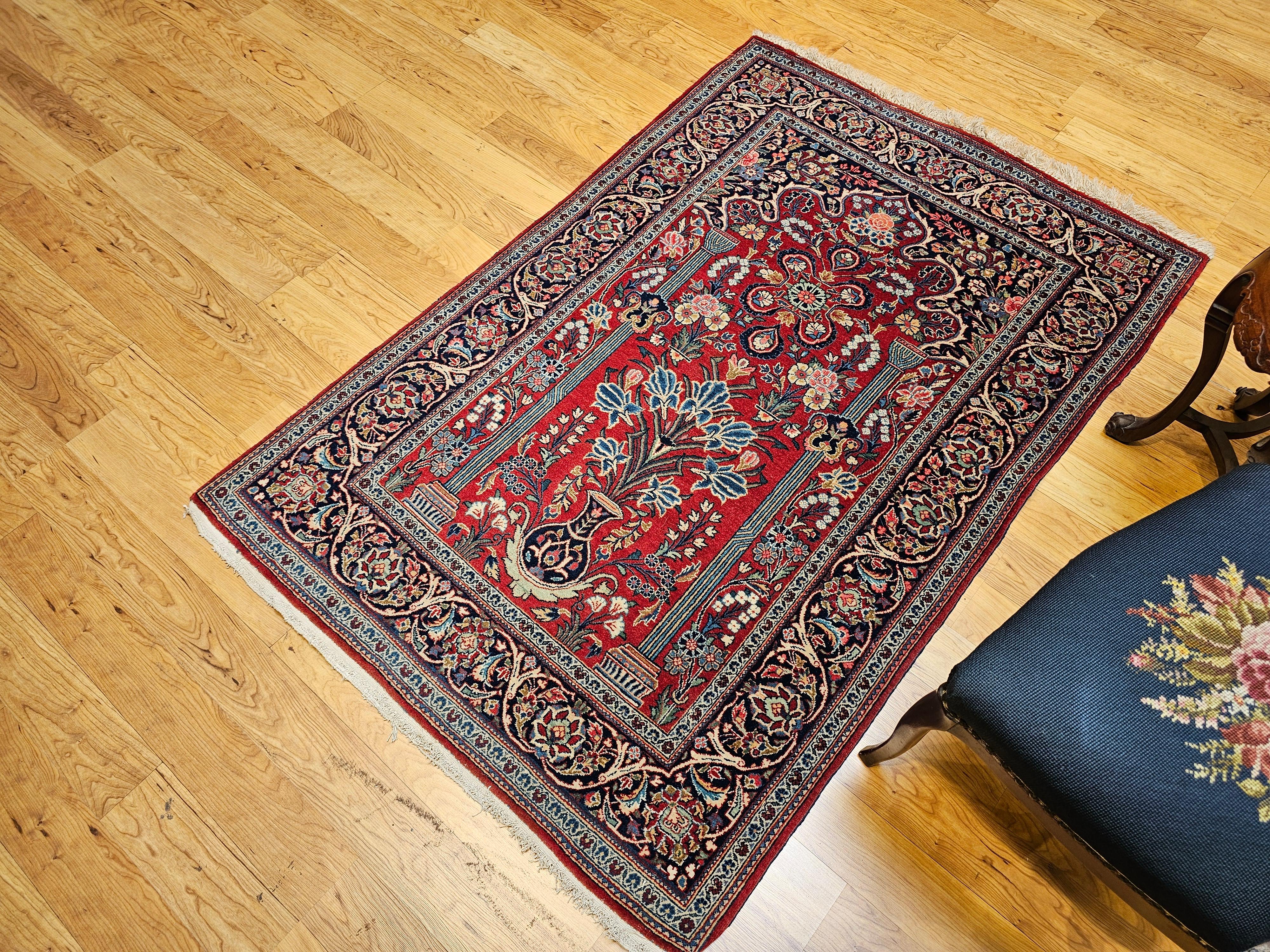 Vintage Persian Kashan Area Rug in Vase Pattern 6