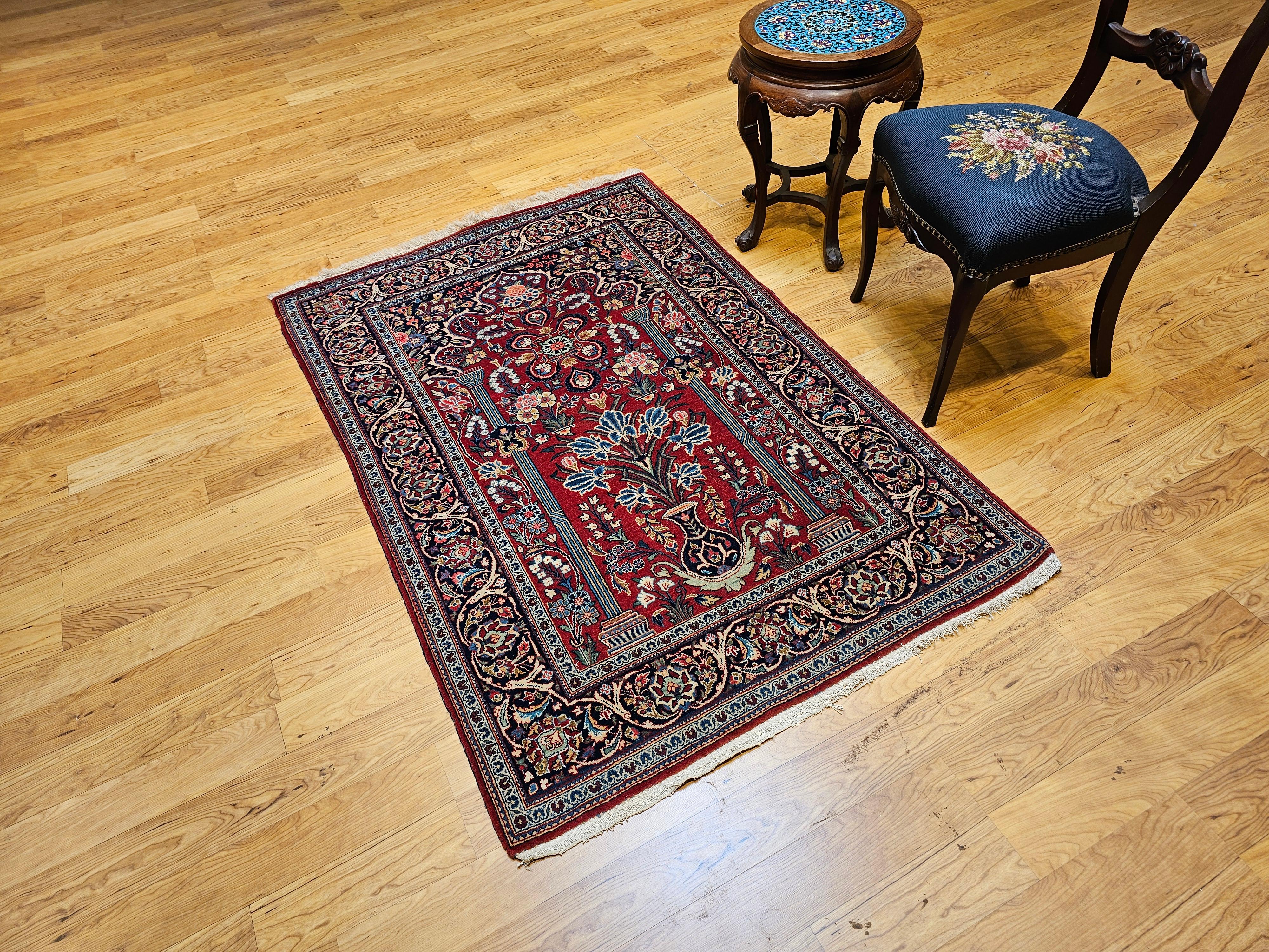 Vintage Persian Kashan Area Rug in Vase Pattern 7
