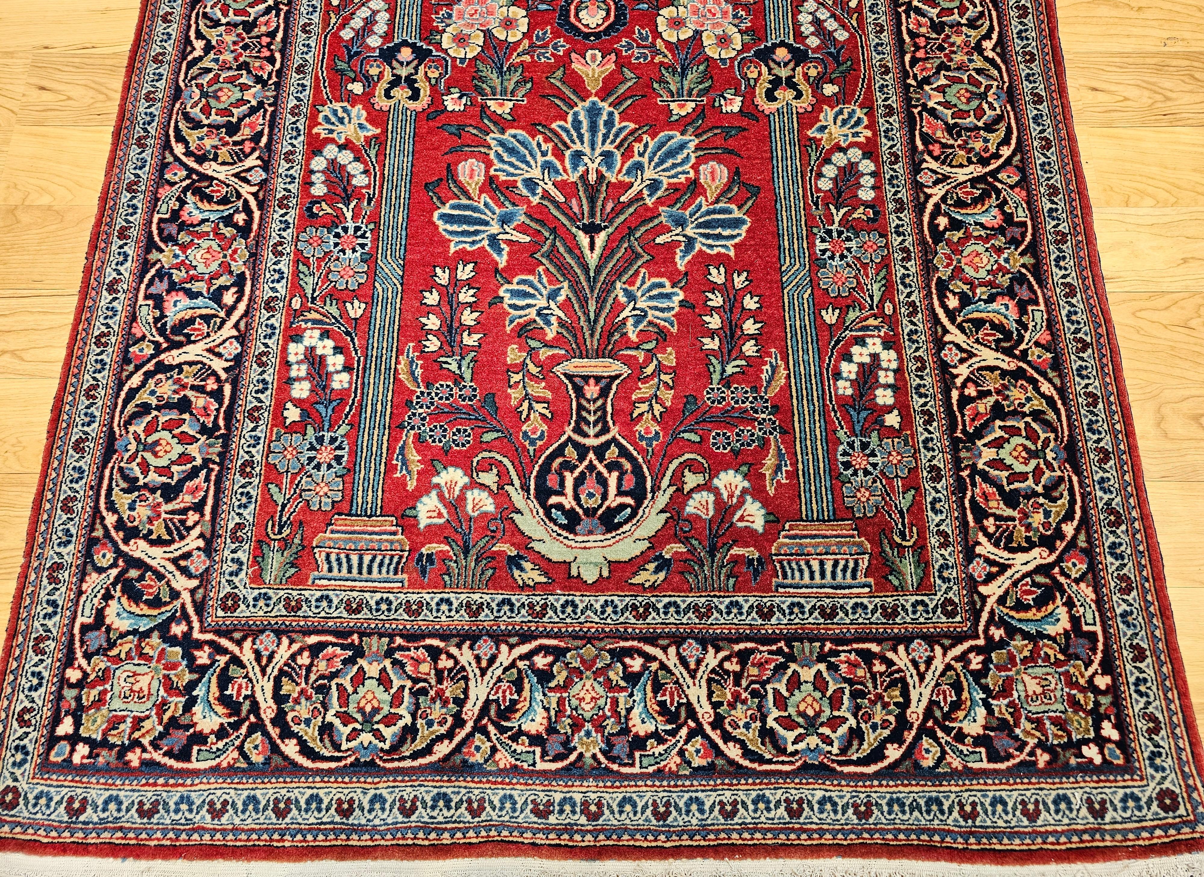 Hand-Woven Vintage Persian Kashan Area Rug in Vase Pattern