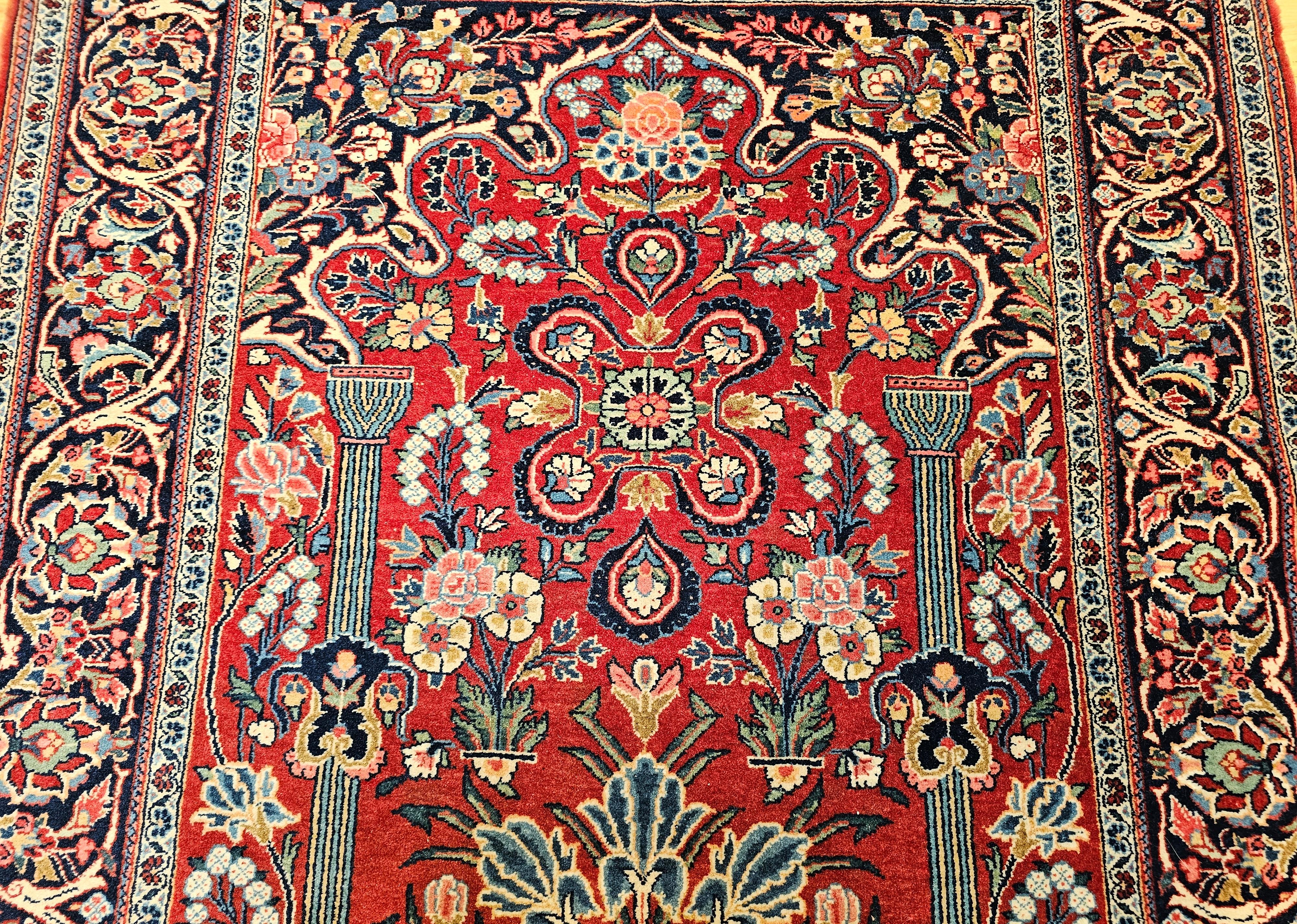 20th Century Vintage Persian Kashan Area Rug in Vase Pattern