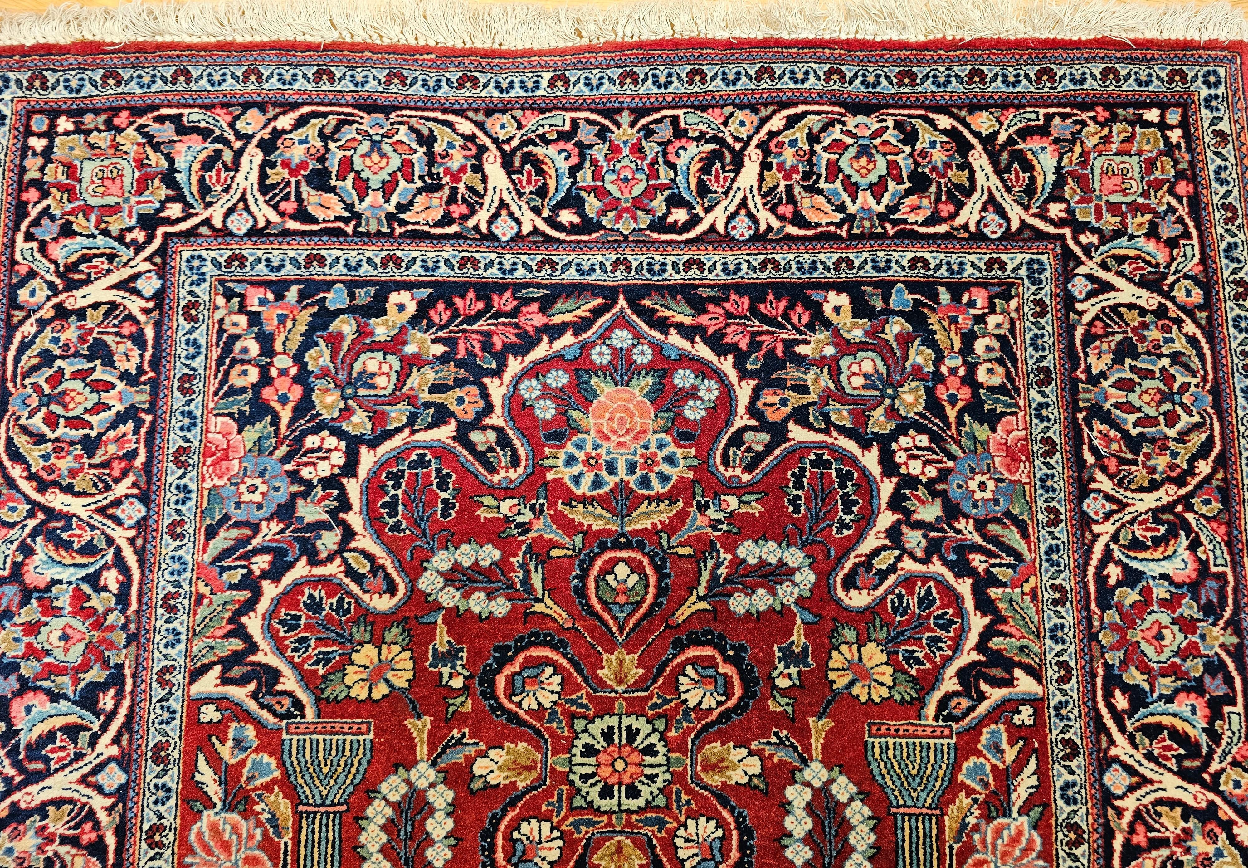 Wool Vintage Persian Kashan Area Rug in Vase Pattern