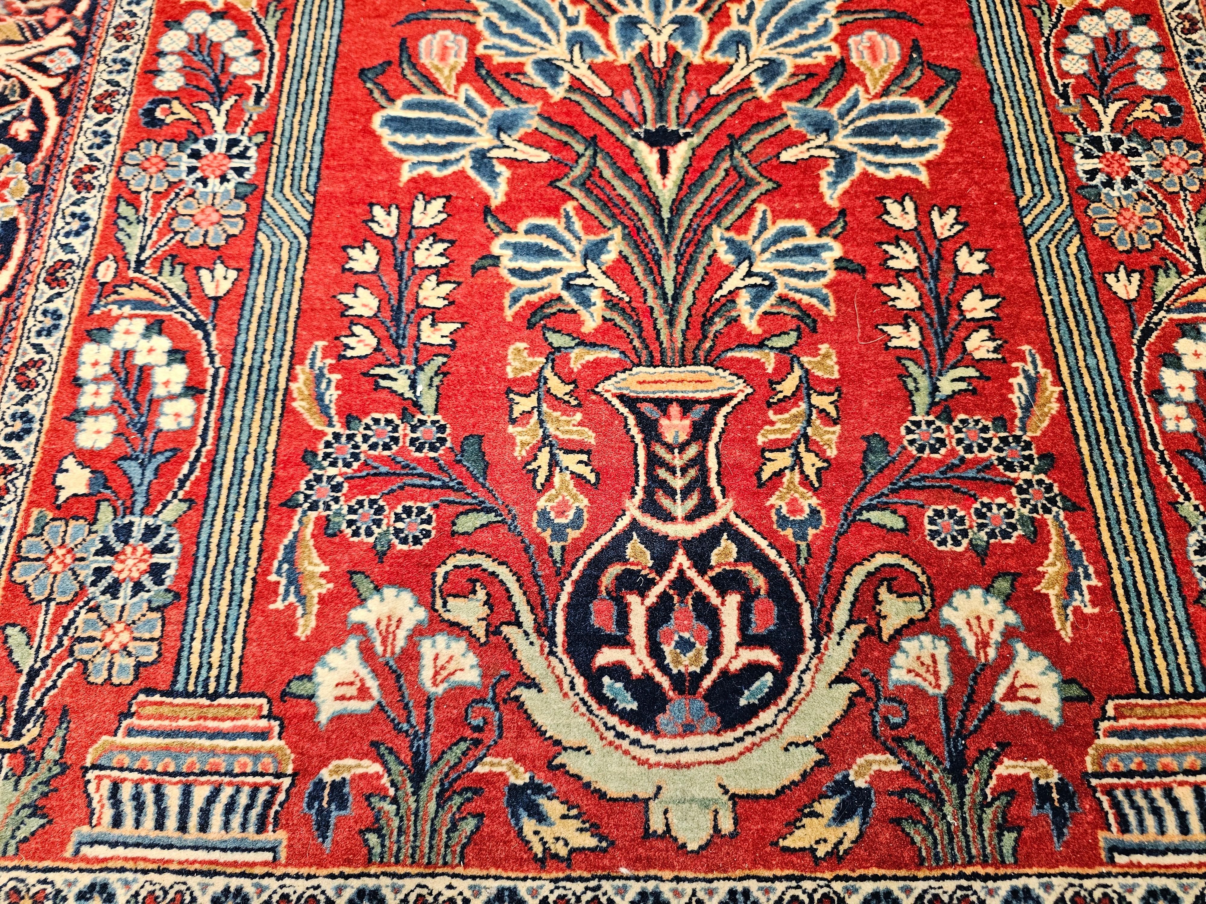 Vintage Persian Kashan Area Rug in Vase Pattern 1