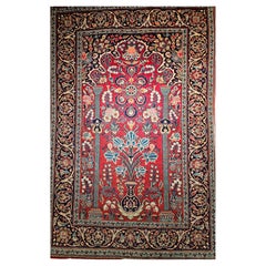 Vintage Persian Kashan Area Rug in Vase Pattern