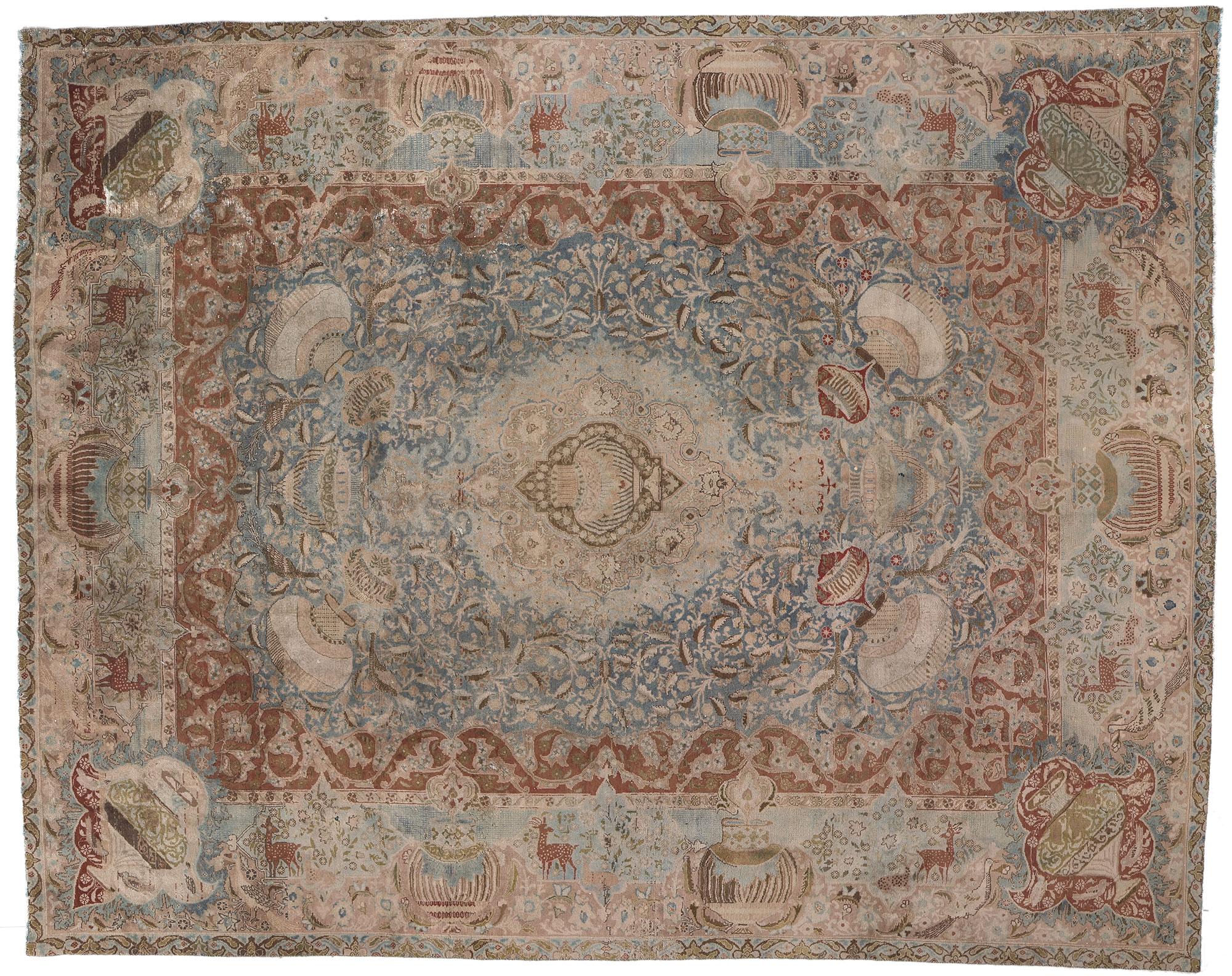 Vintage Persian Kashan Kashmar Rug with Zir Khaki 'Underground Treasure' Design For Sale 3