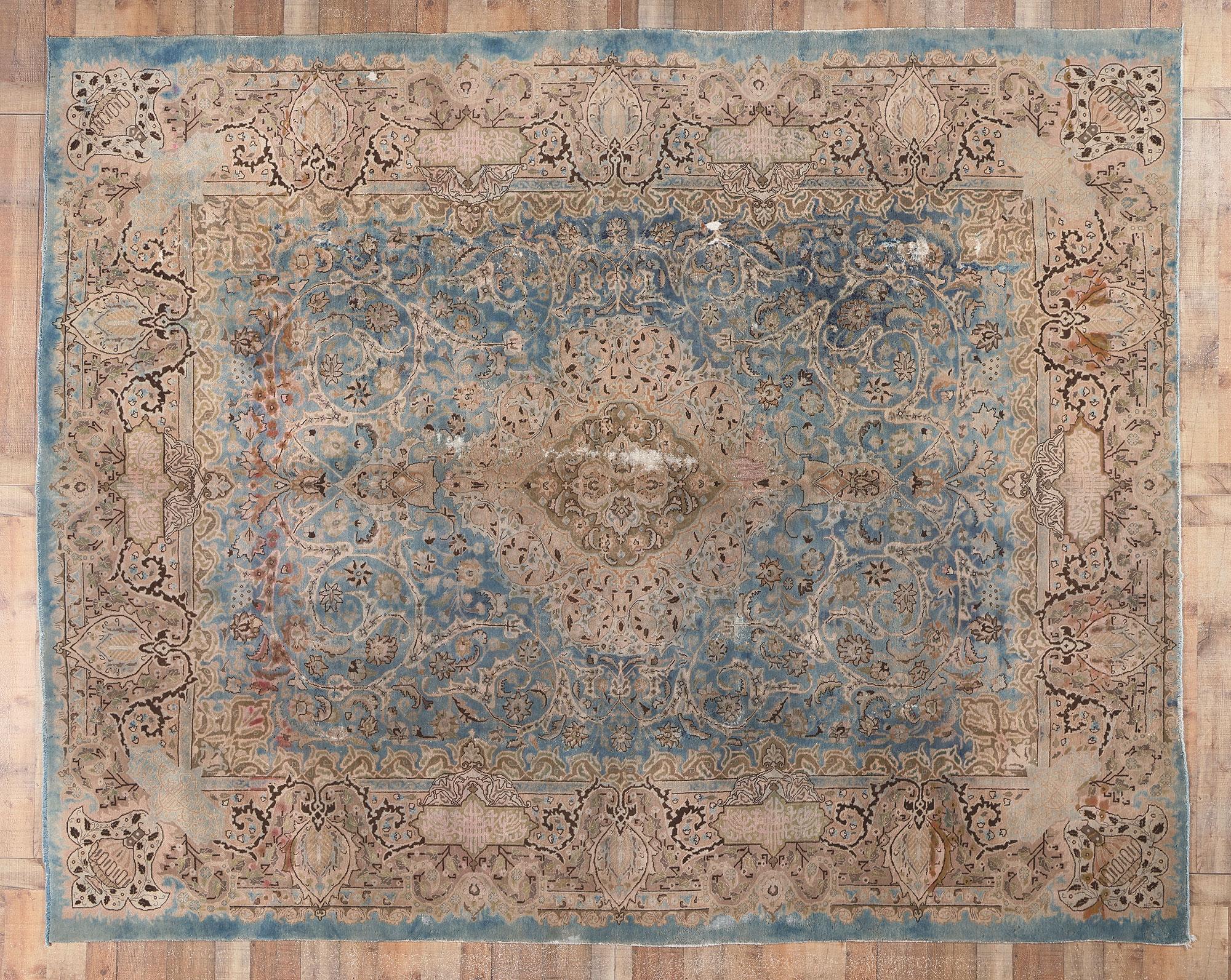 78591 Vintage Persian Kashan Kashmar Rug with Zir Khaki Design, 09'09 x 12'02. C?leverly composed with incredible detail and texture, this hand knotted vintage Persian Kashan rug is a captivating vision of woven beauty. The Zir Khaki design and