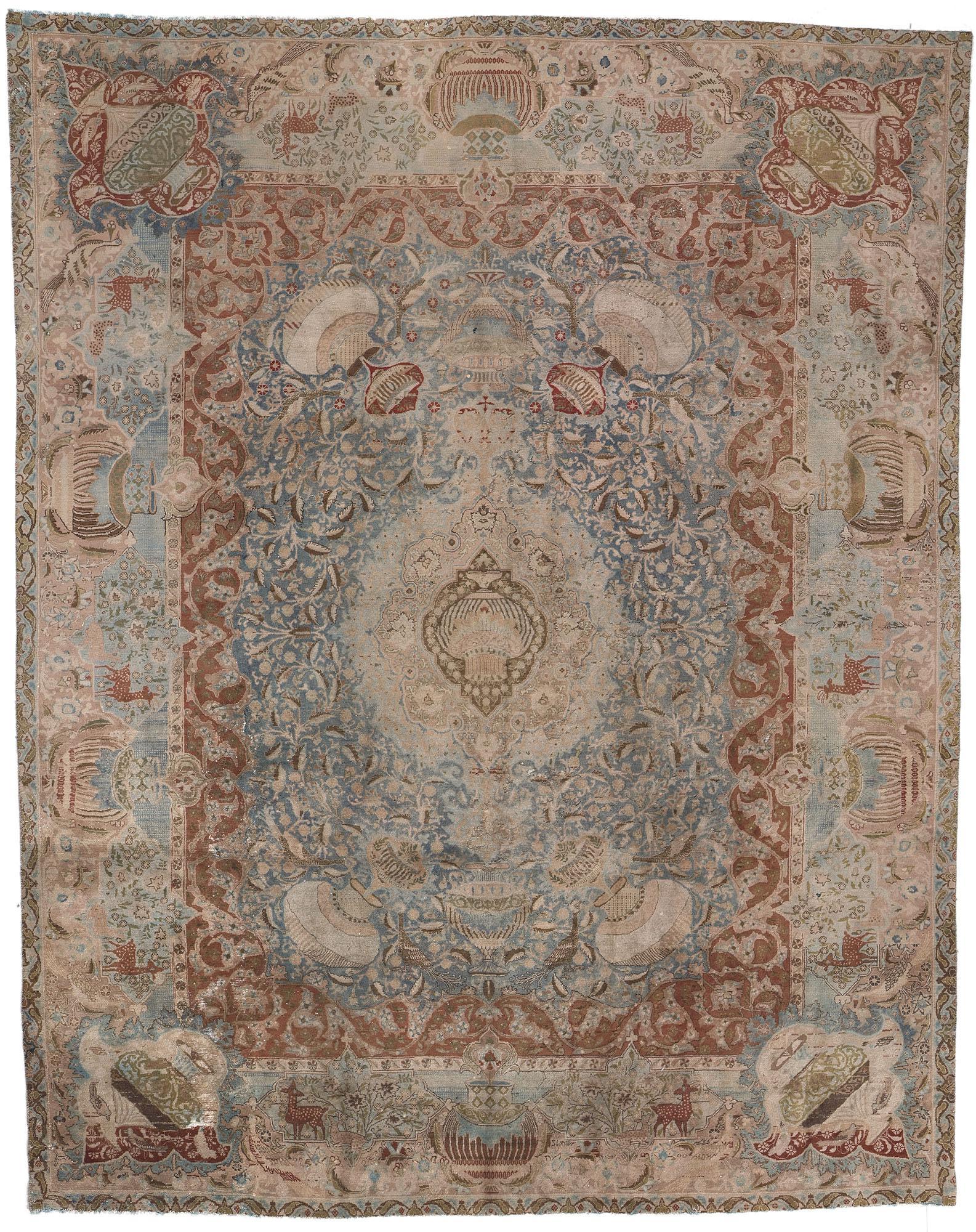 Persischer Kashan Kashmar-Teppich im Vintage-Stil mit Zir Khaki-Design