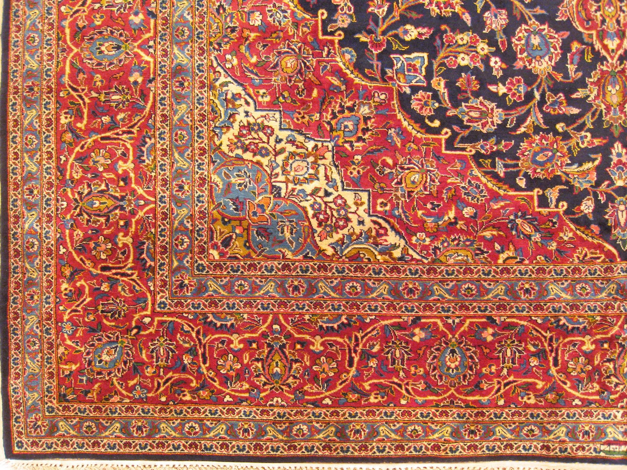 Hand-Knotted Vintage Persian Kashan Oriental Carpet, in Room size, with Central Medallion