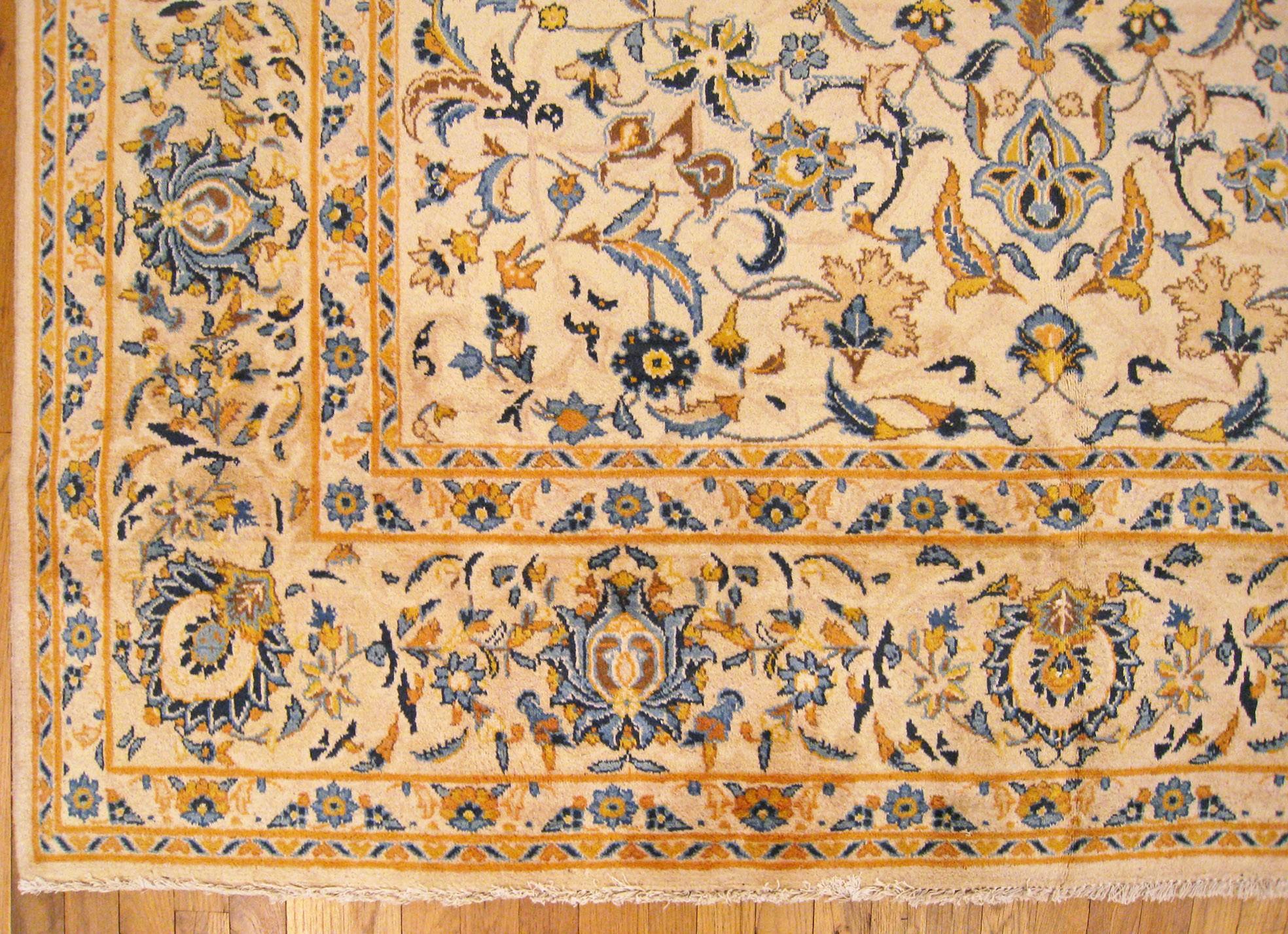 Hand-Knotted Vintage Persian Kashan Oriental Carpet, in Room size, with Floral Elements  For Sale