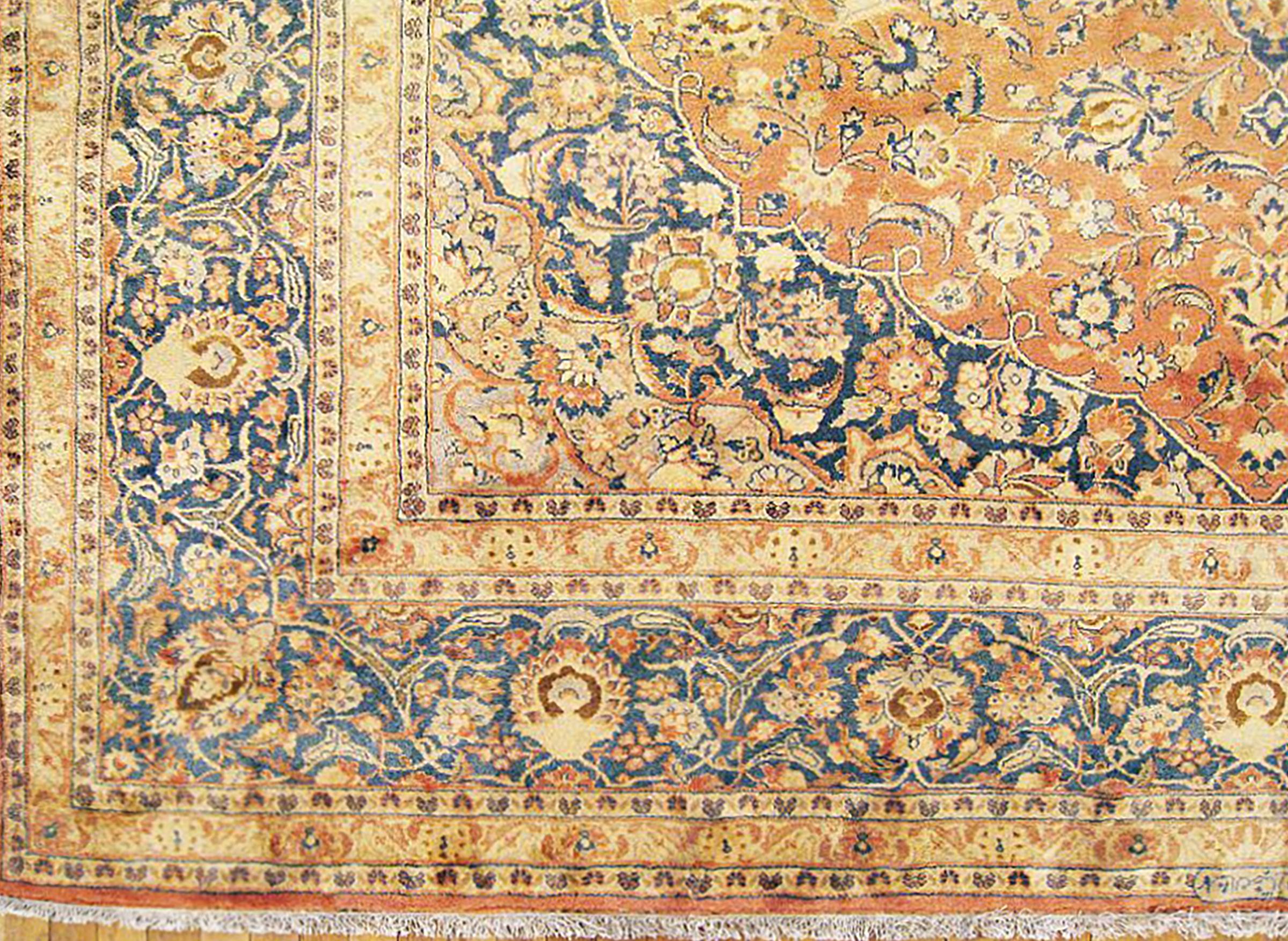 Hand-Knotted Vintage Persian Kashan Oriental Carpet, with Medallion & Soft Colors For Sale